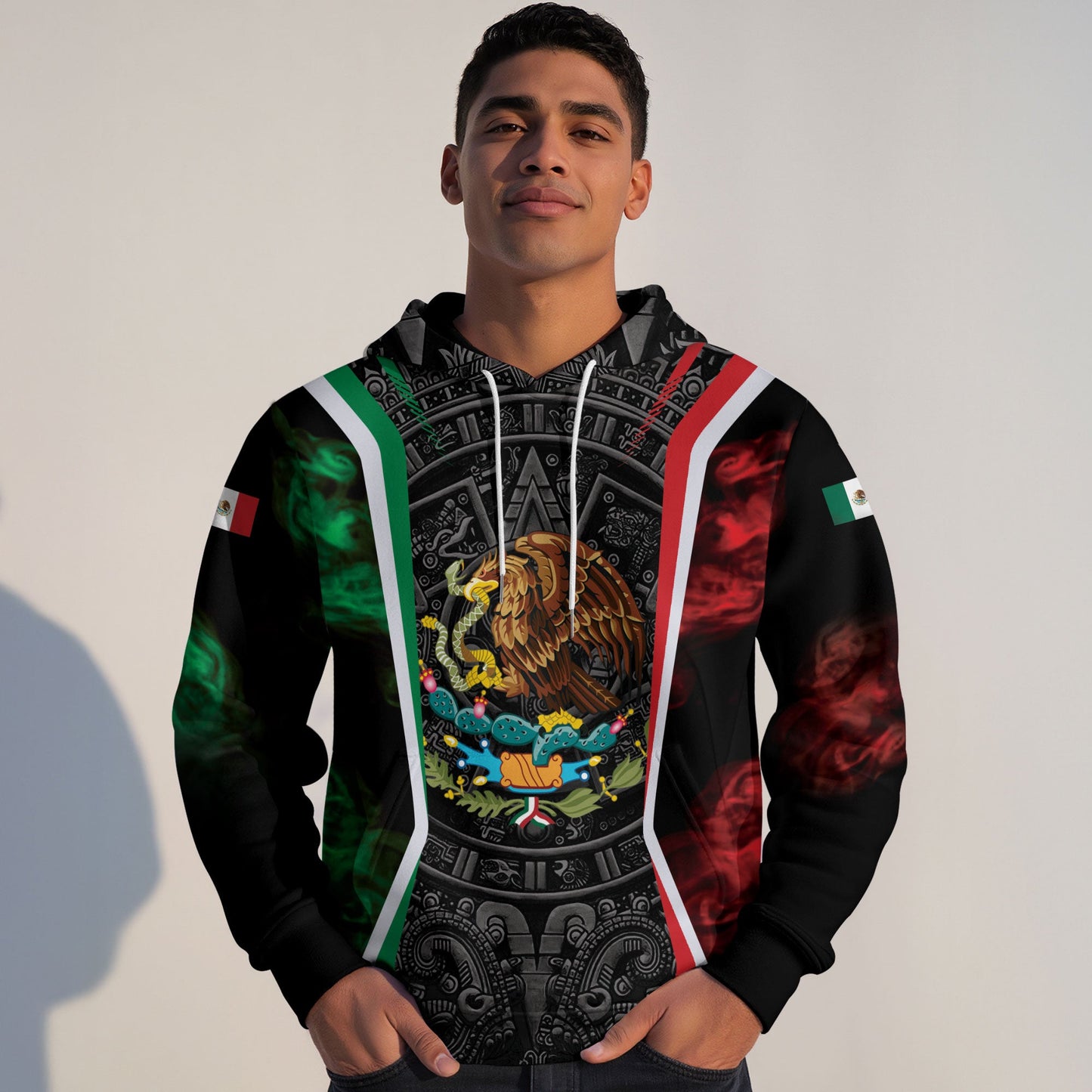 Mexican Black Aztec Calendar Eagle Flag Mens Sudadera De Mexico Hoodie