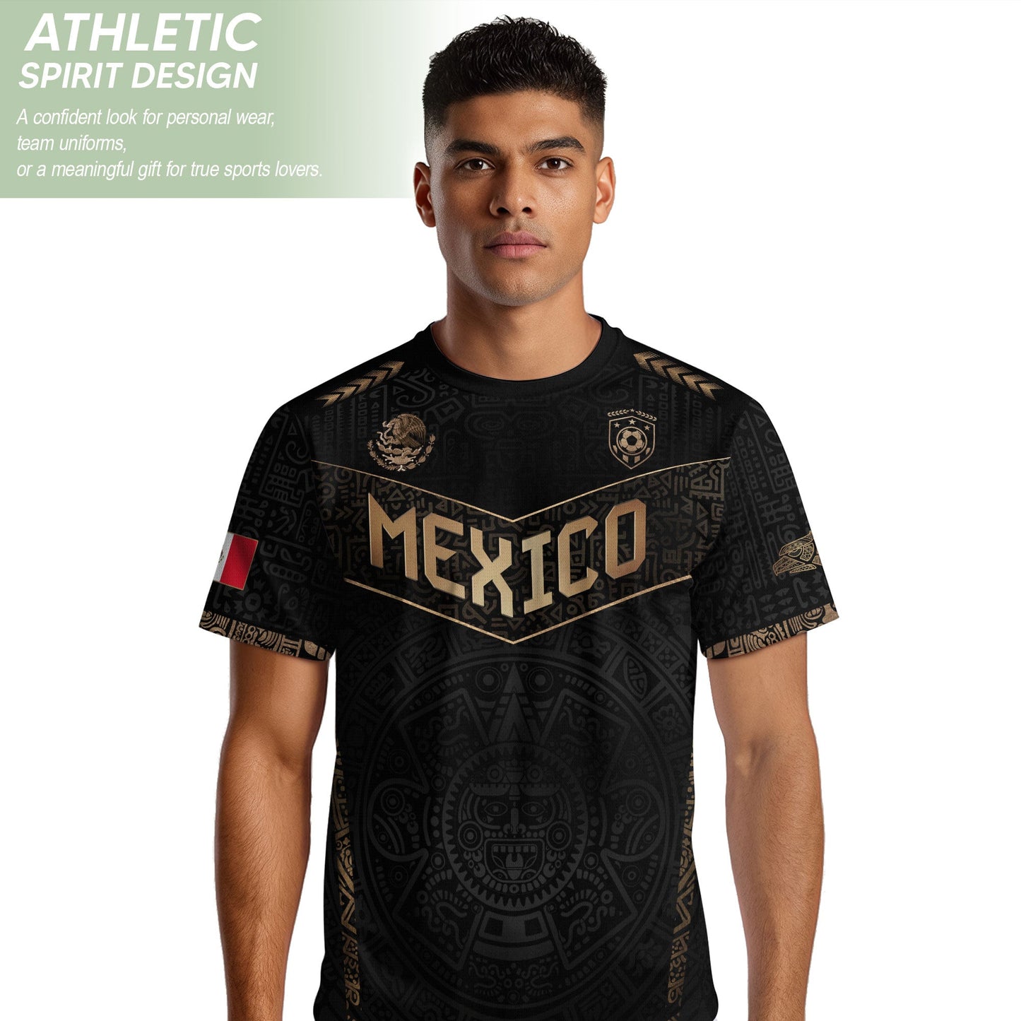 Mexico Heritage Black Gold Vintage Athletic Aztec Calendar Chevron Soccer Jersey