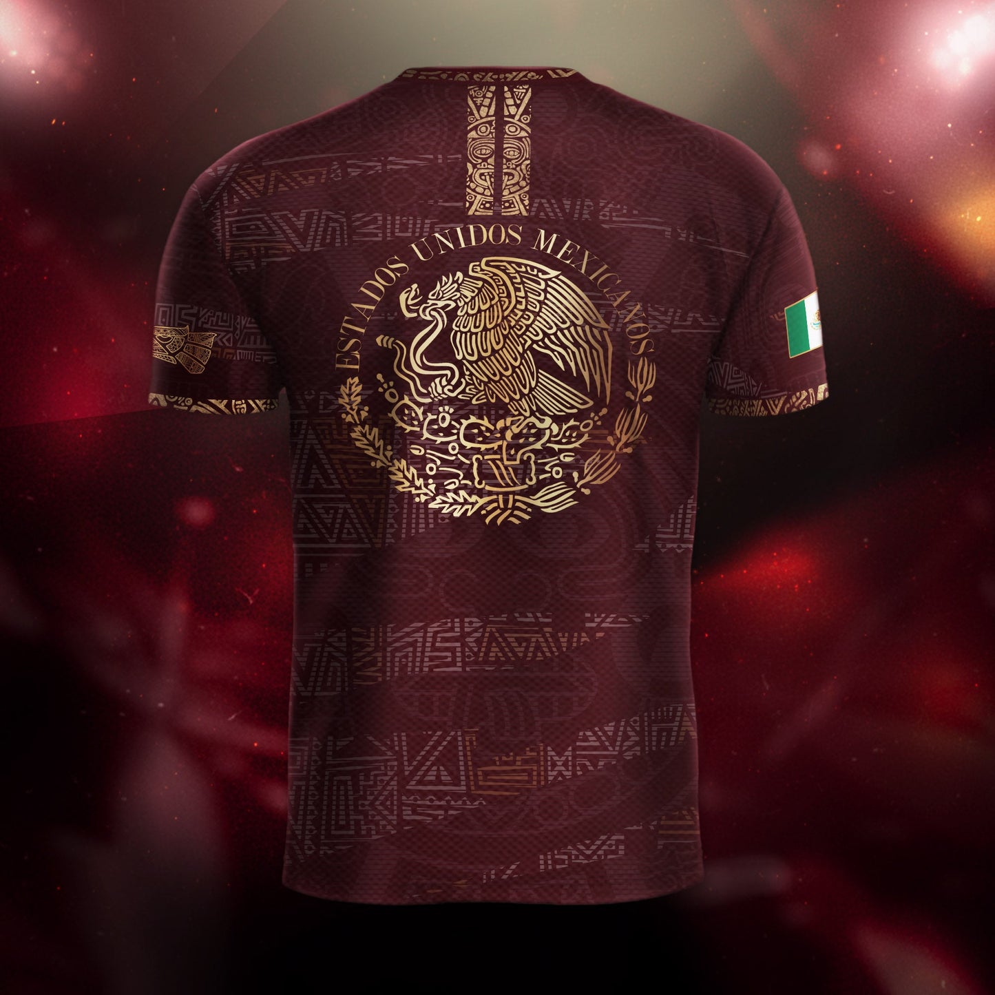 Mexico Soccer Jersey Burgundy Gold Aztec Heritage Eagle Crest (Bundle)