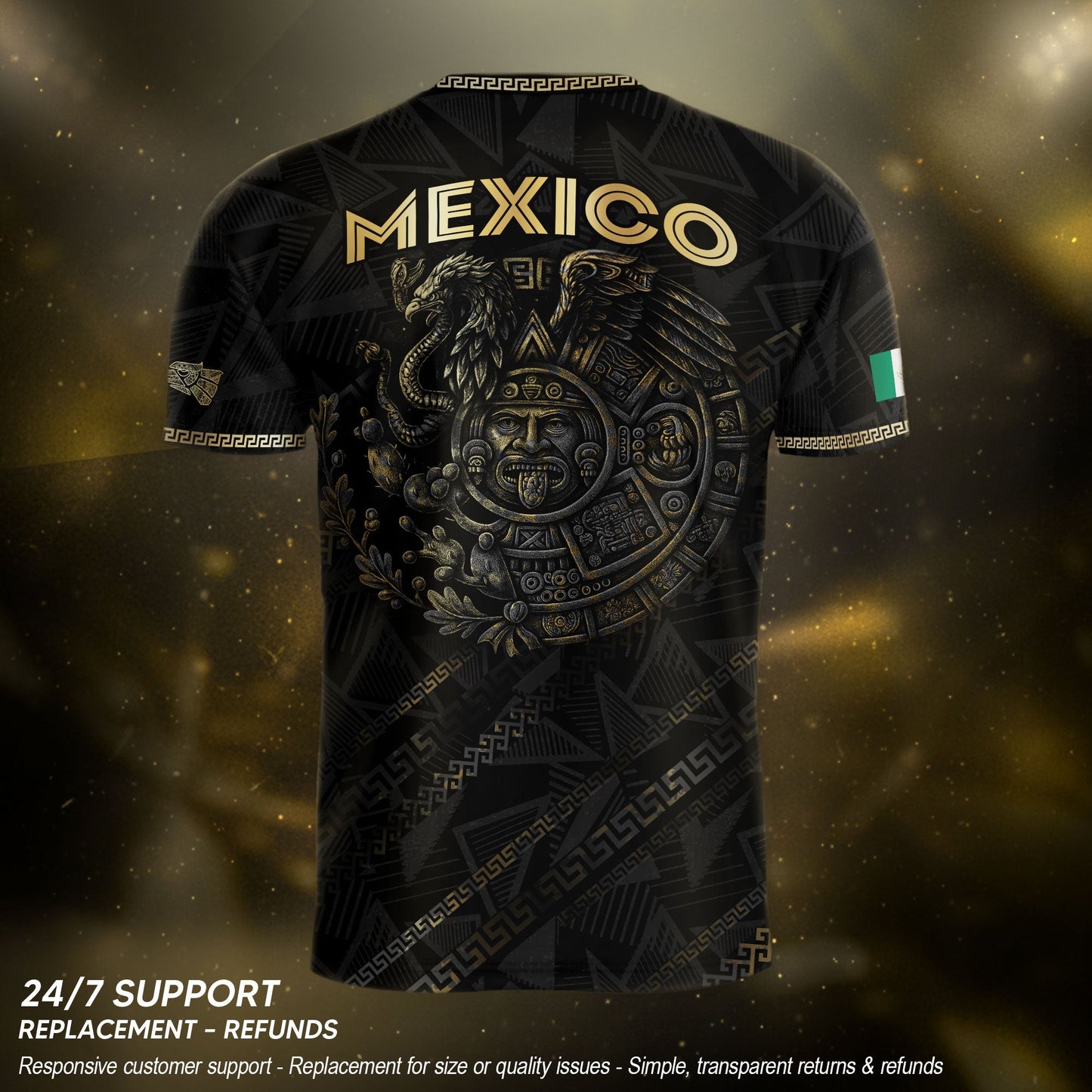 Mexico Soccer Jersey Black Aztec Eagle and Serpent Design