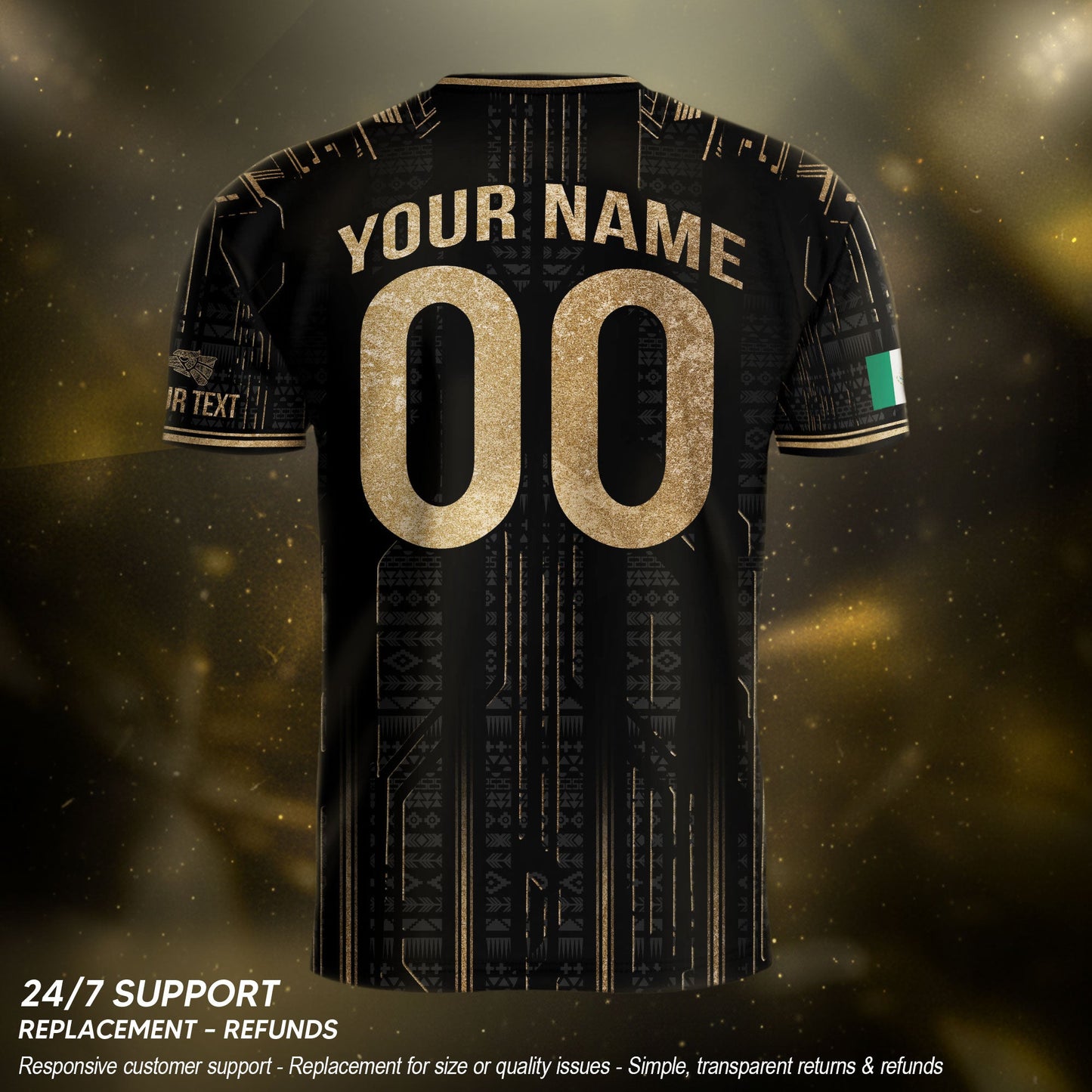 Custom Mexico Black Gold Aztec Warrior Wings Heritage Soccer Jersey