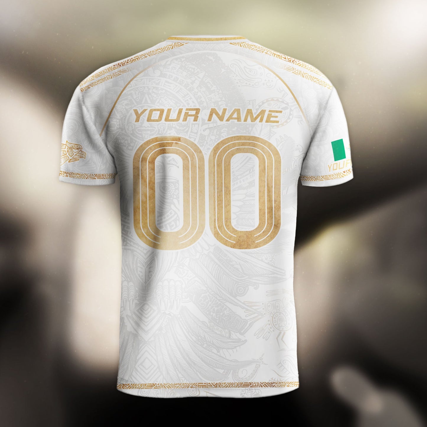 Custom Mexico Soccer Jersey White Gold Heritage Aztec Eagle Design