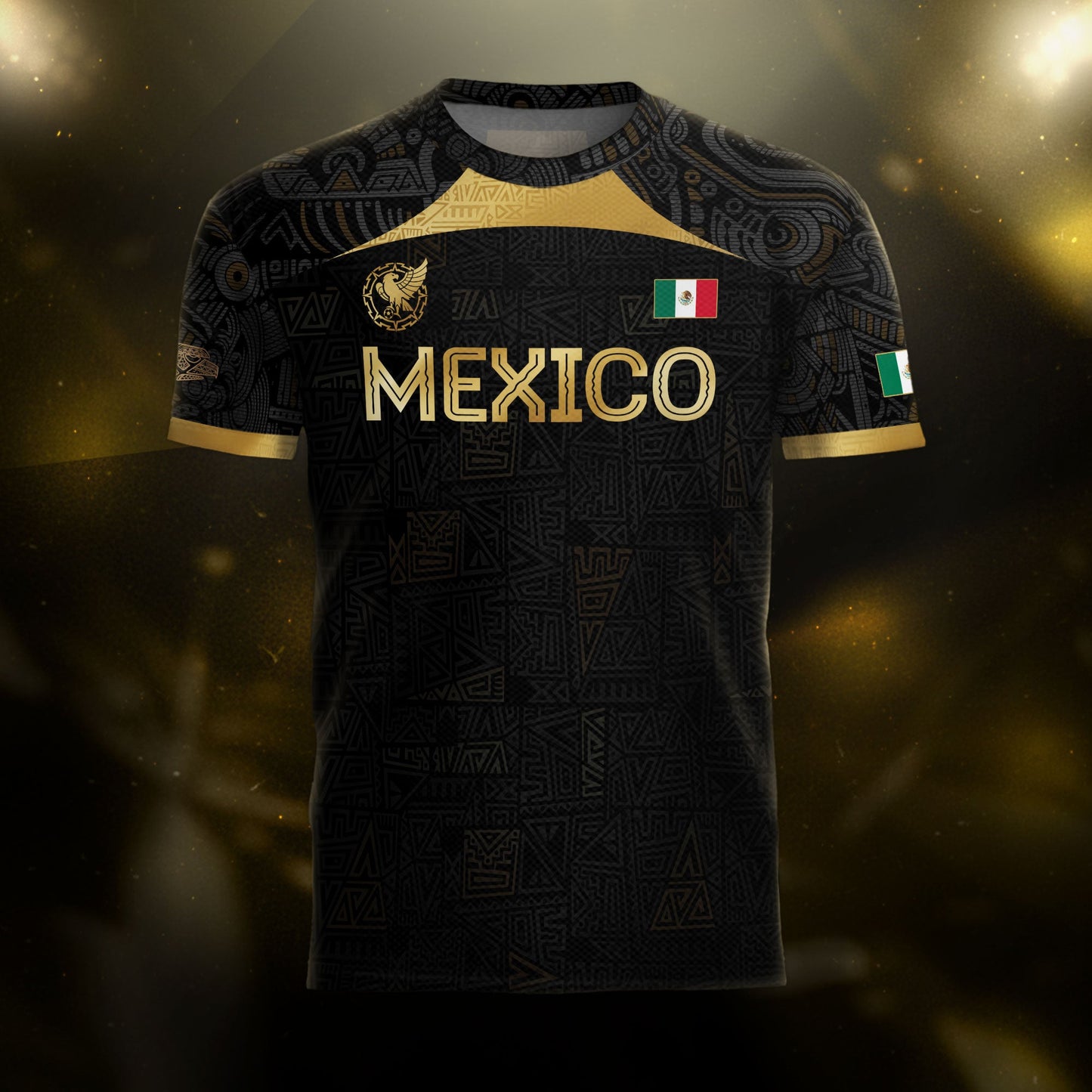 Mexico Black Gold Aztec Pattern Heritage Soccer Jersey