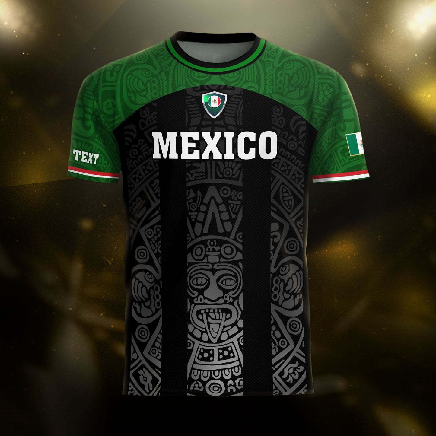 Custom Mexico Soccer Jersey Green Black Aztec Stripe Design