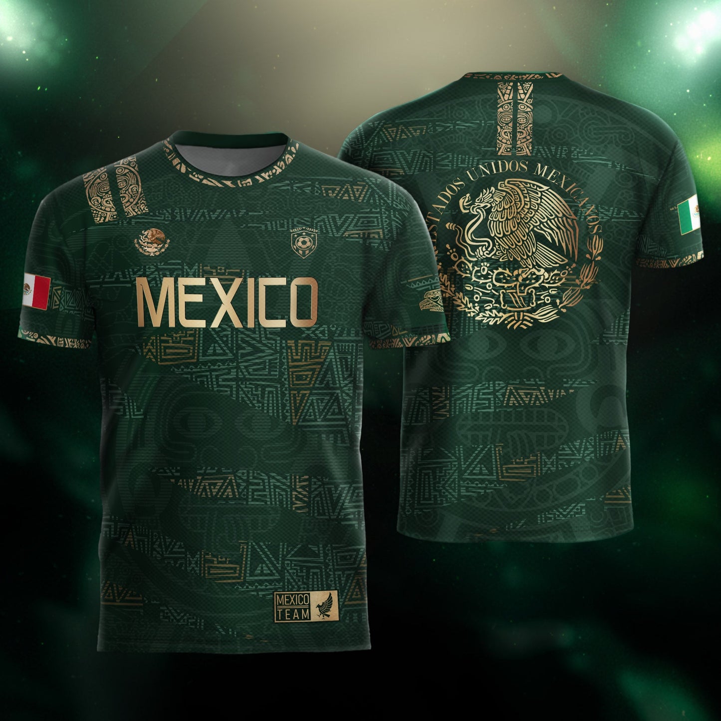 Mexico Aztec Heritage Soccer Jersey 3-Pack Bundle – Black Gold Eagle Warrior + Green Gold Heritage + Red Gold Eagle & Serpent