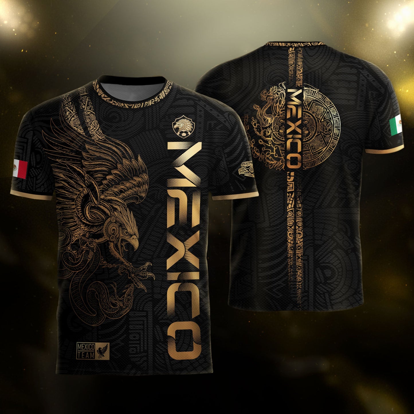 Mexico Aztec Gold Eagle Soccer Jersey 3-Pack Bundle – Black Gold Warrior + Green Gold Heritage + Burgundy Eagle Heritage