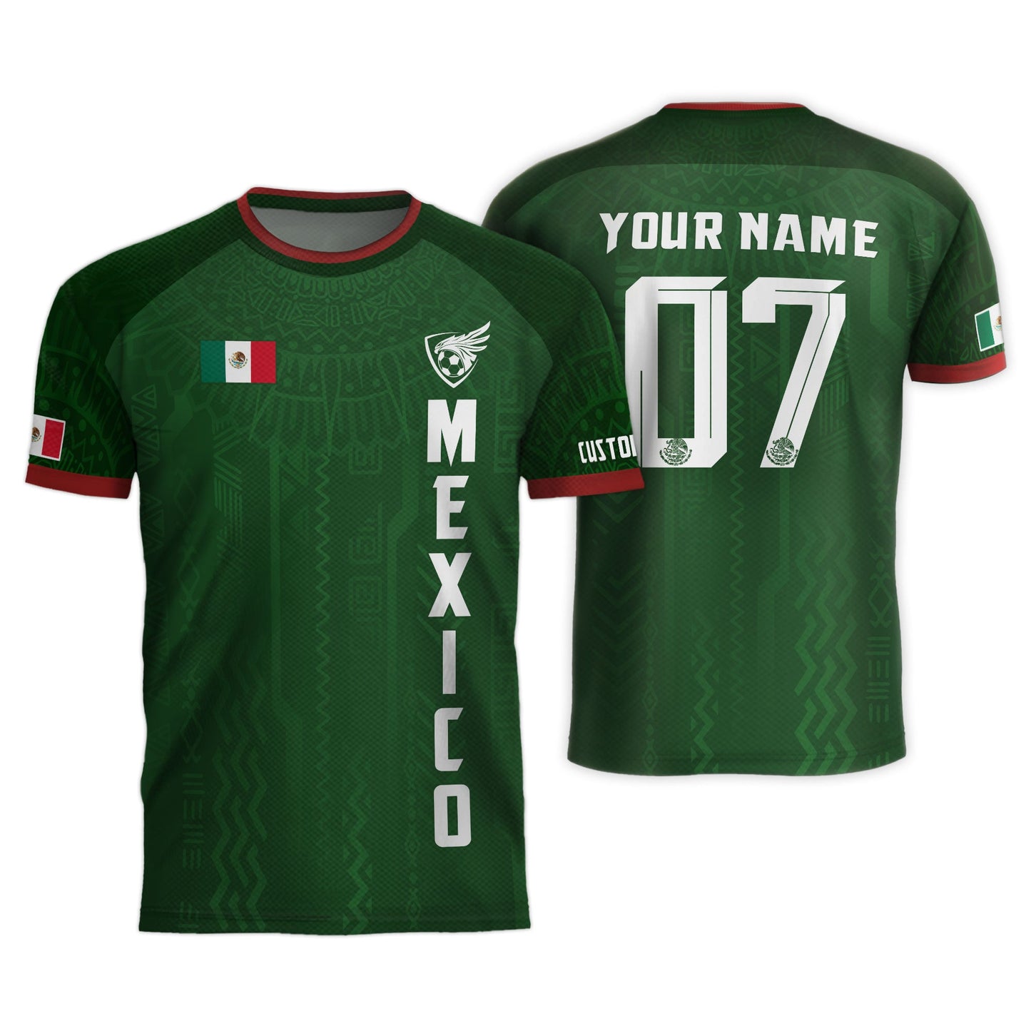 Custom Soccer Jersey Mexico Green Aztec Pattern Design