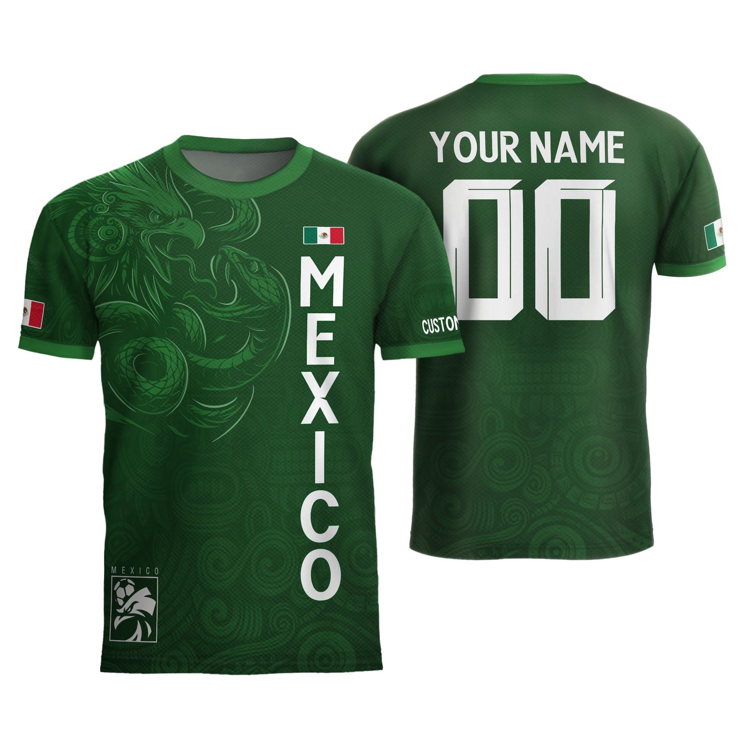 Custom Soccer Jersey Mexico Green Aztec Eagle Serpent Design
