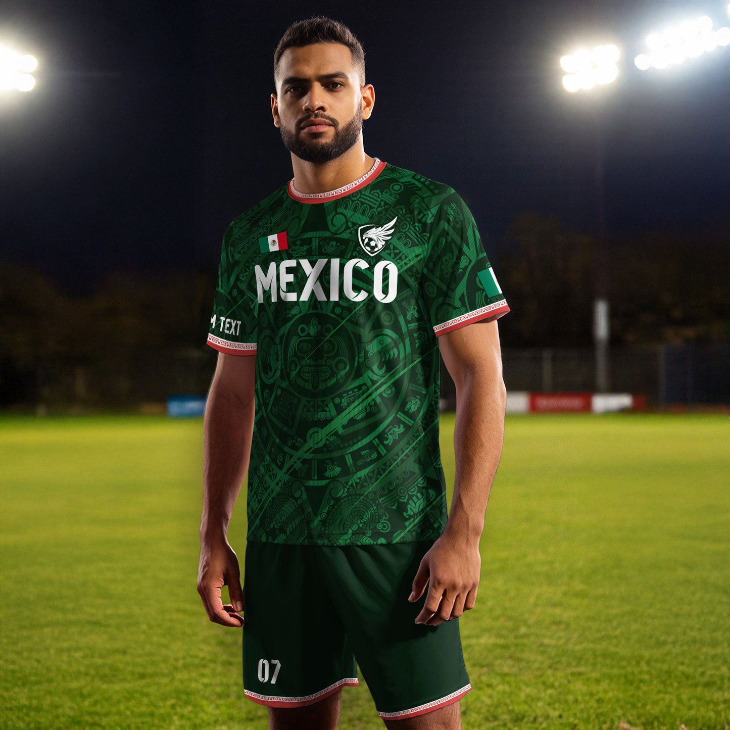 Custom Soccer Jersey Mexico Green Aztec Calendar Design