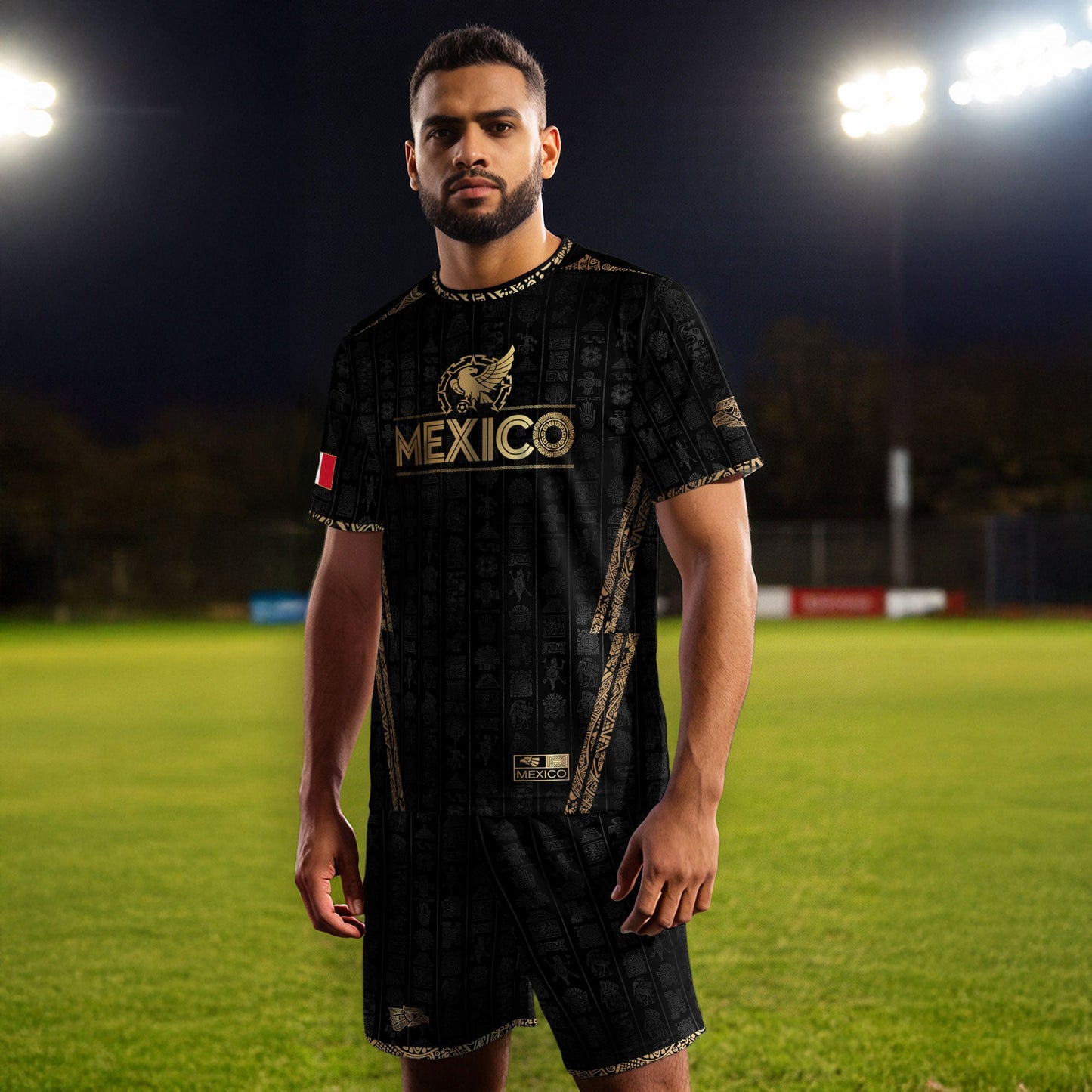 Mexico Black Gold Eagle Emblem Heritage Soccer Jersey