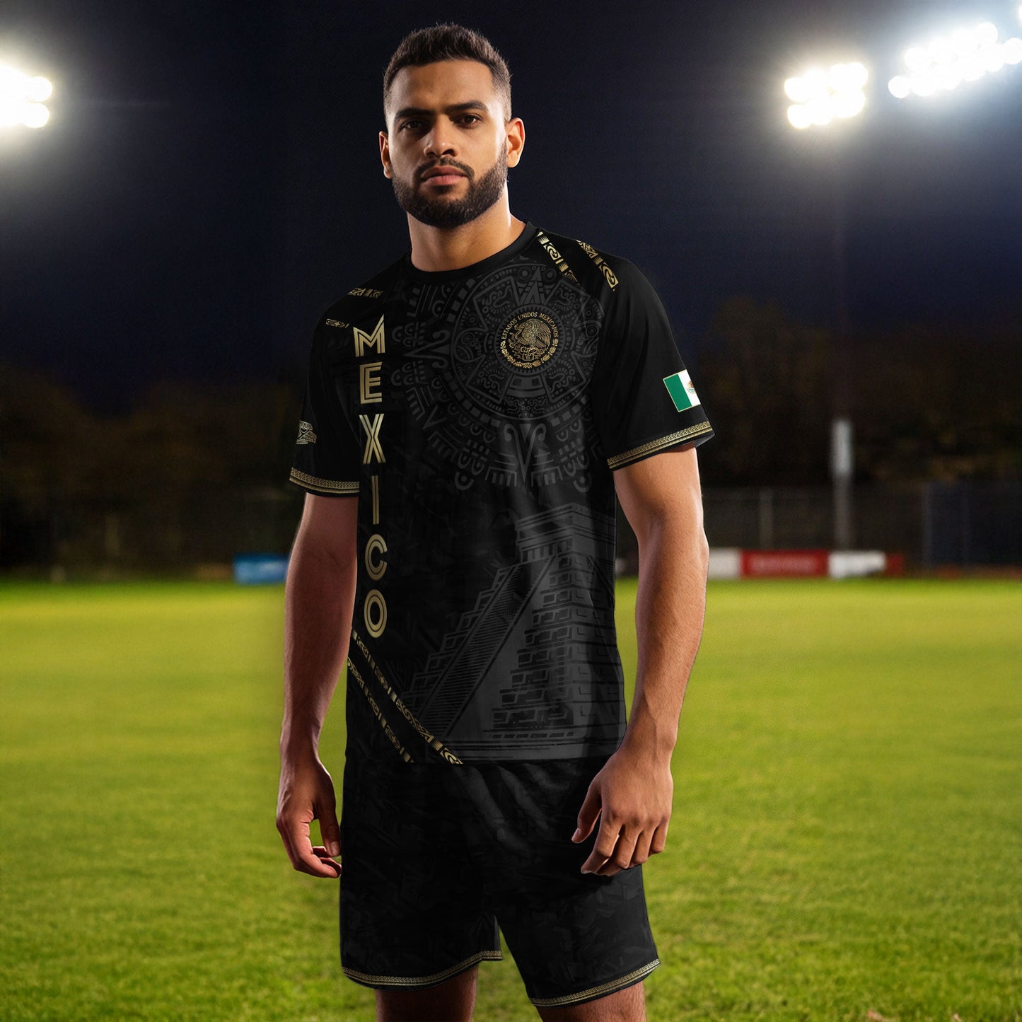 Mexico Black Gold Aztec Pyramid Heritage Soccer Jersey