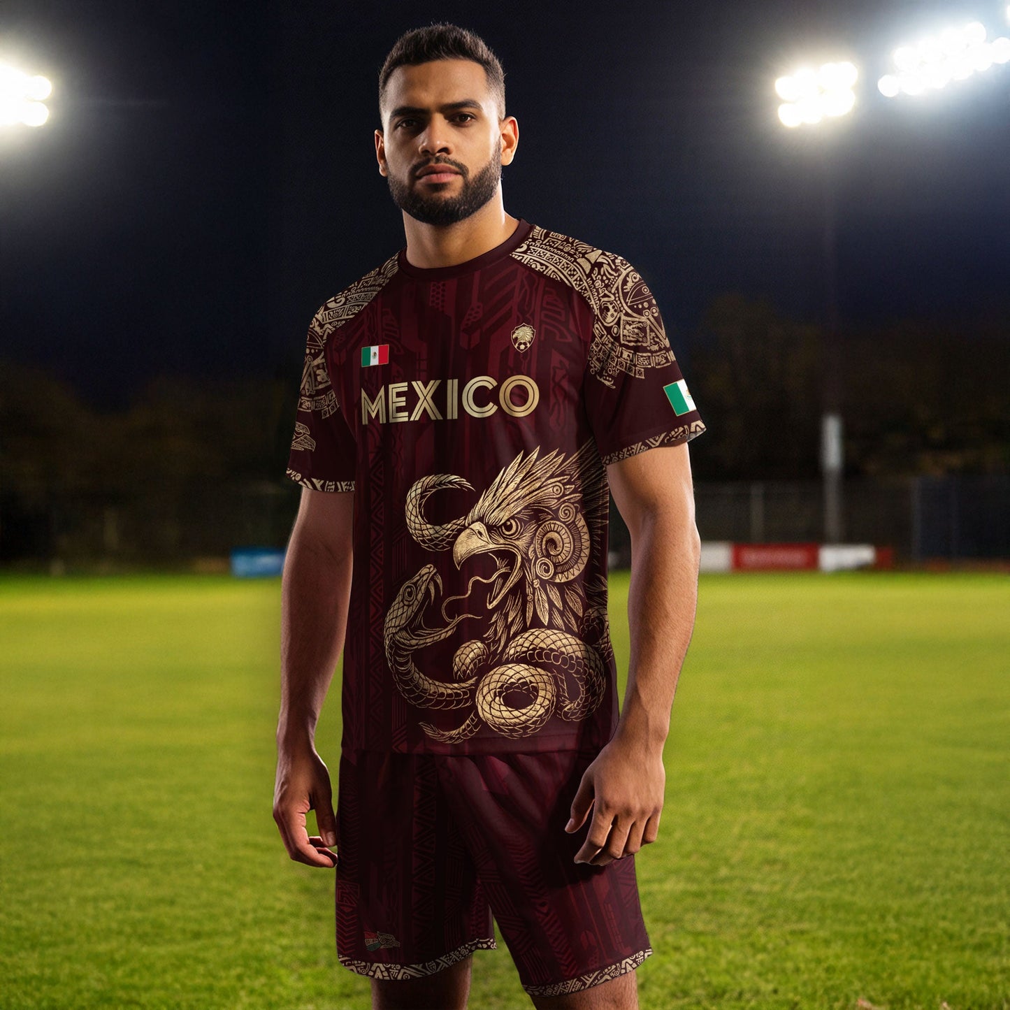 Mexico Red Gold Eagle And Serpent Heritage Soccer Jersey Bundle