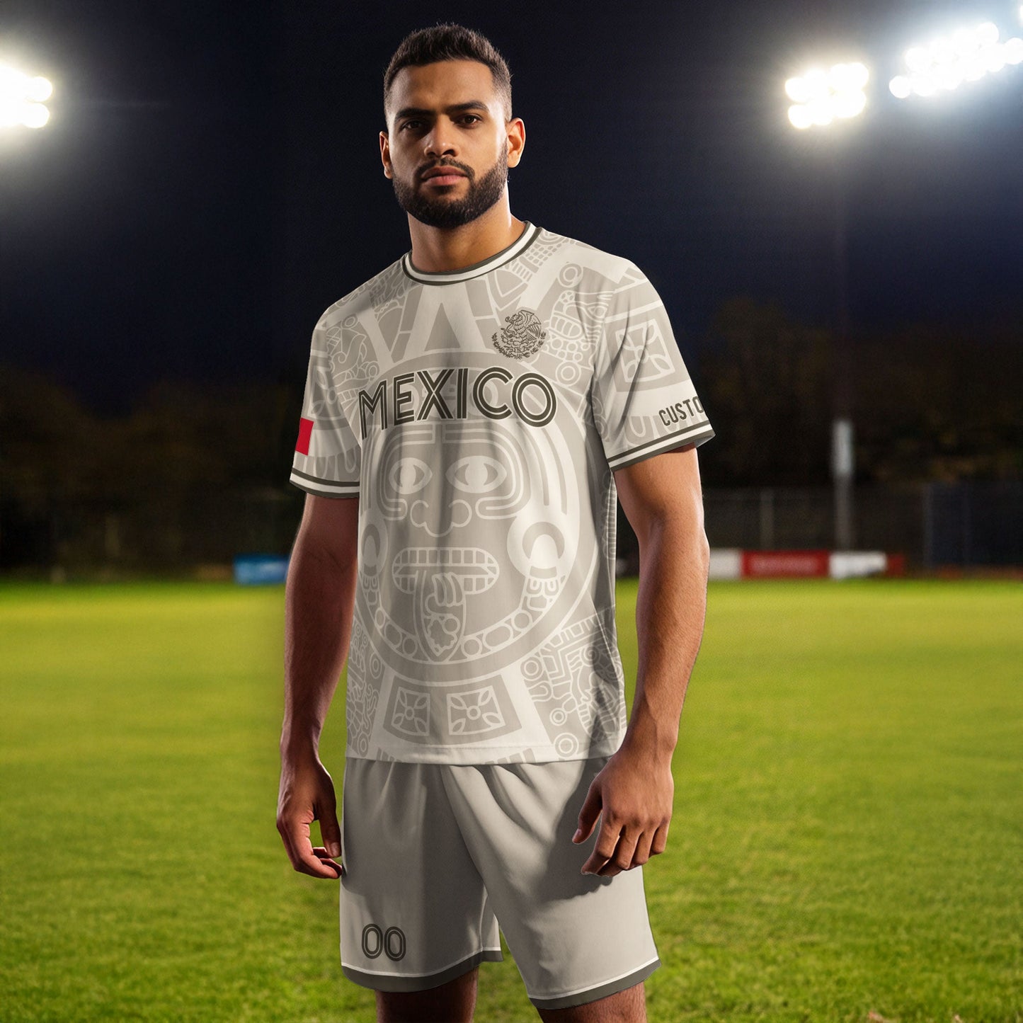 Custom Mexico Soccer Jersey Beige Brown Aztec Calendar Design