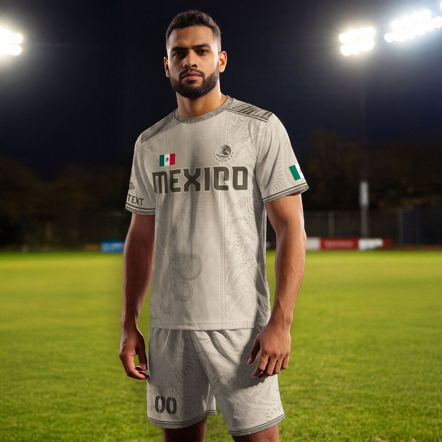 Custom Mexico Beige Eagle Aztec Calendar Soccer Jersey
