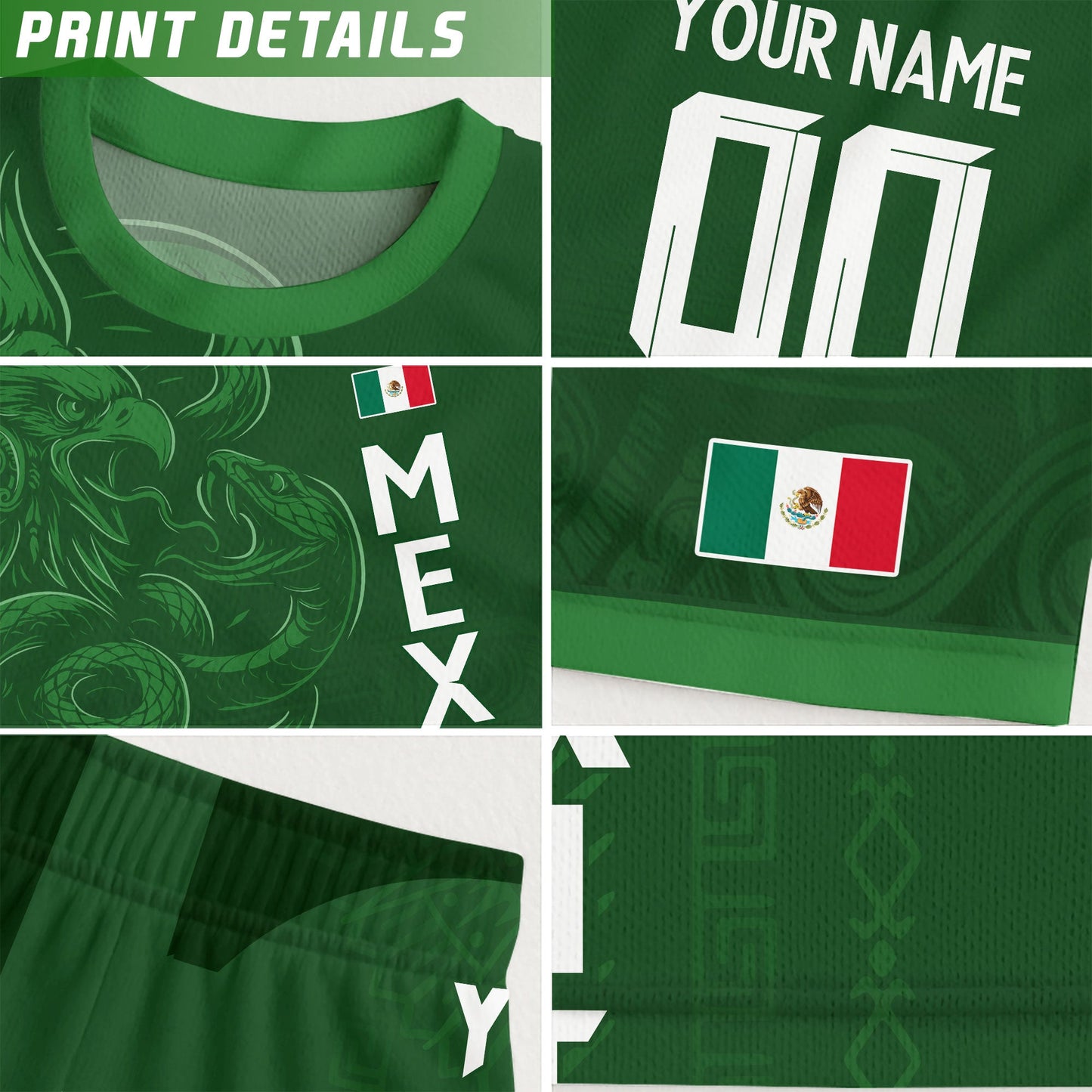 Custom Soccer Jersey Mexico Green Aztec Eagle Serpent Design