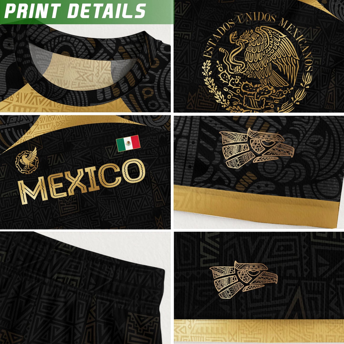 Mexico Black Gold Aztec Pattern Heritage Soccer Jersey