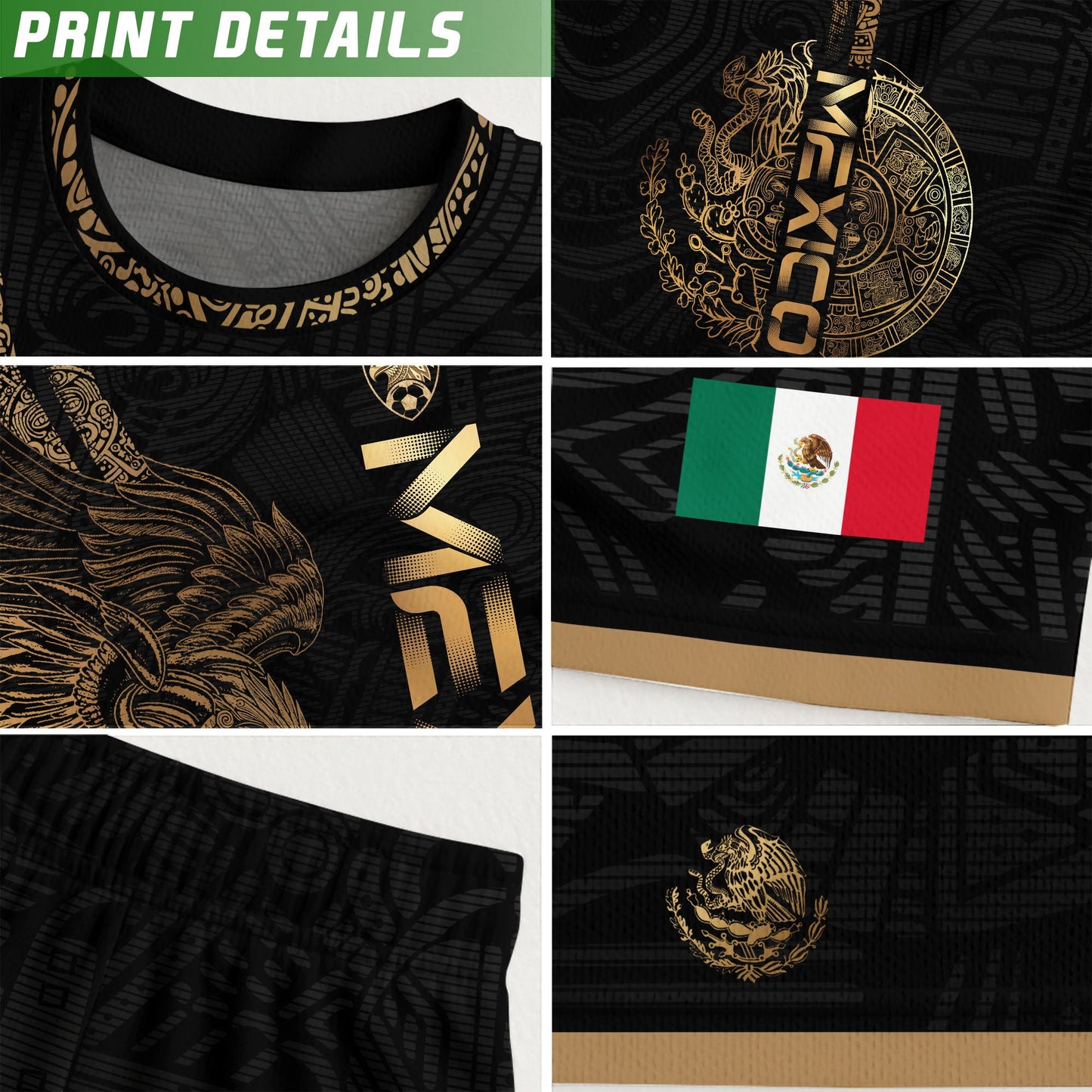 Mexico Aztec Gold Eagle Soccer Jersey 3-Pack Bundle – Black Gold Warrior + Green Gold Heritage + Burgundy Eagle Heritage