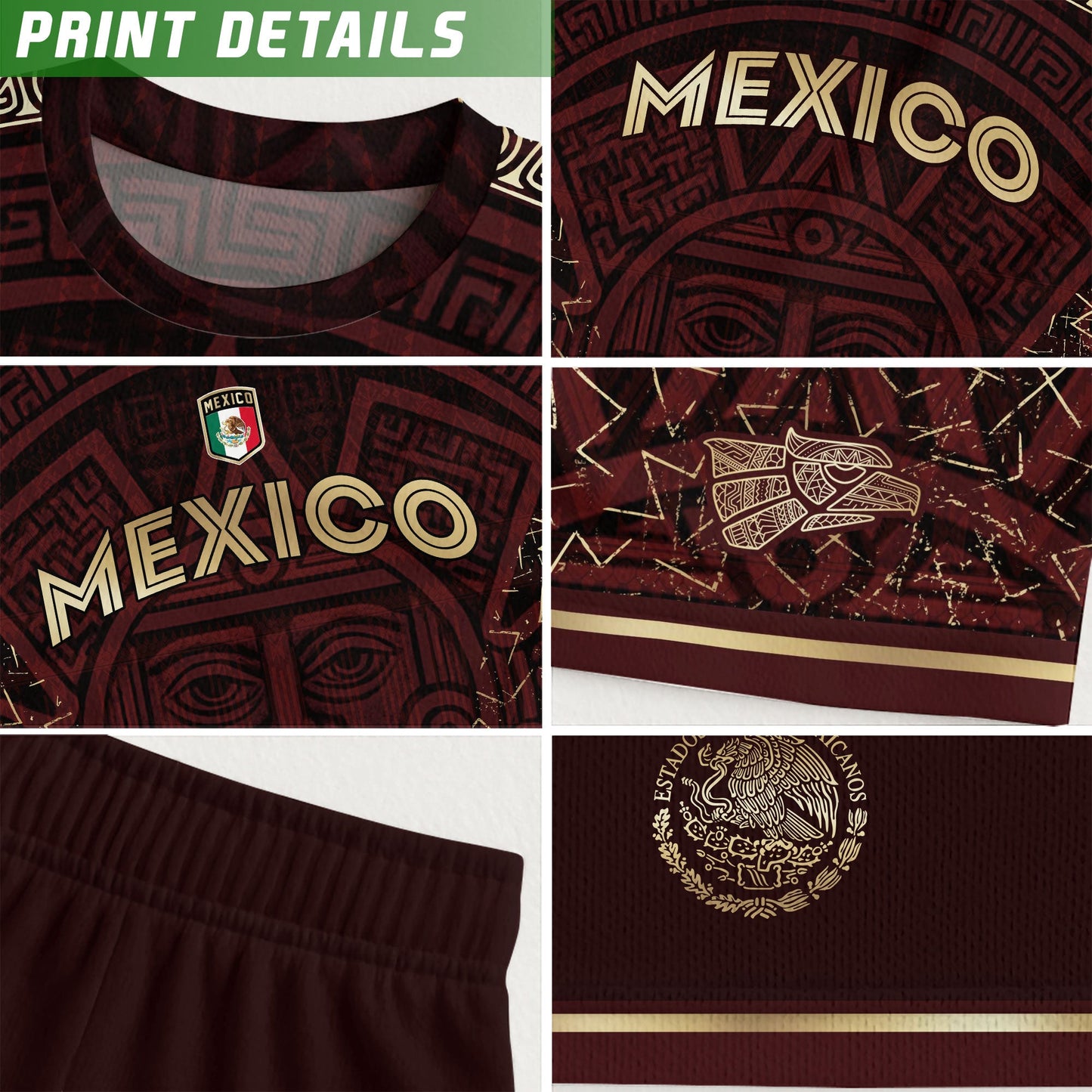 Mexico Burgundy Aztec Sun God Heritage Soccer Jersey