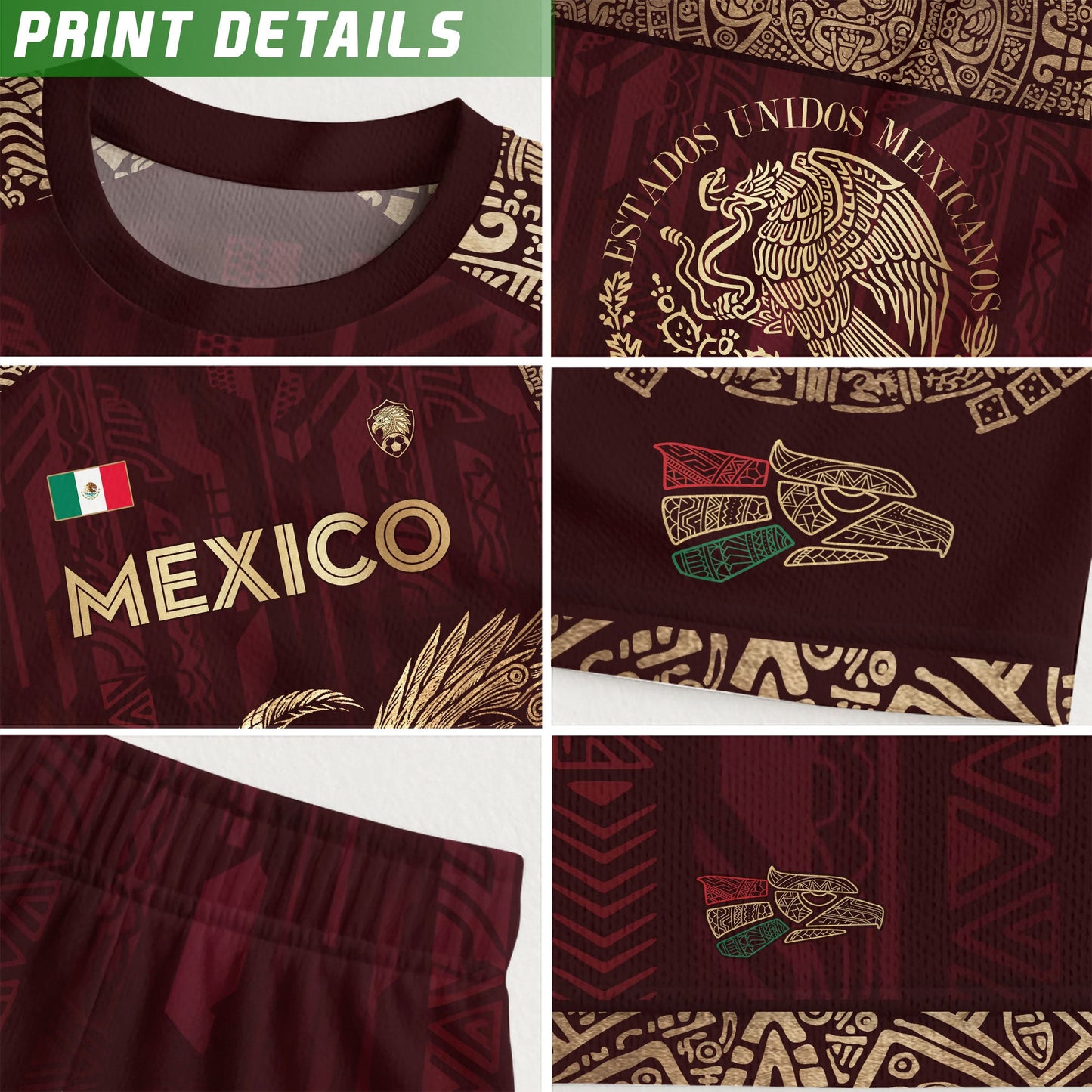 Mexico Aztec Heritage Soccer Jersey 3-Pack Bundle – Black Gold Eagle Warrior + Green Gold Heritage + Red Gold Eagle & Serpent