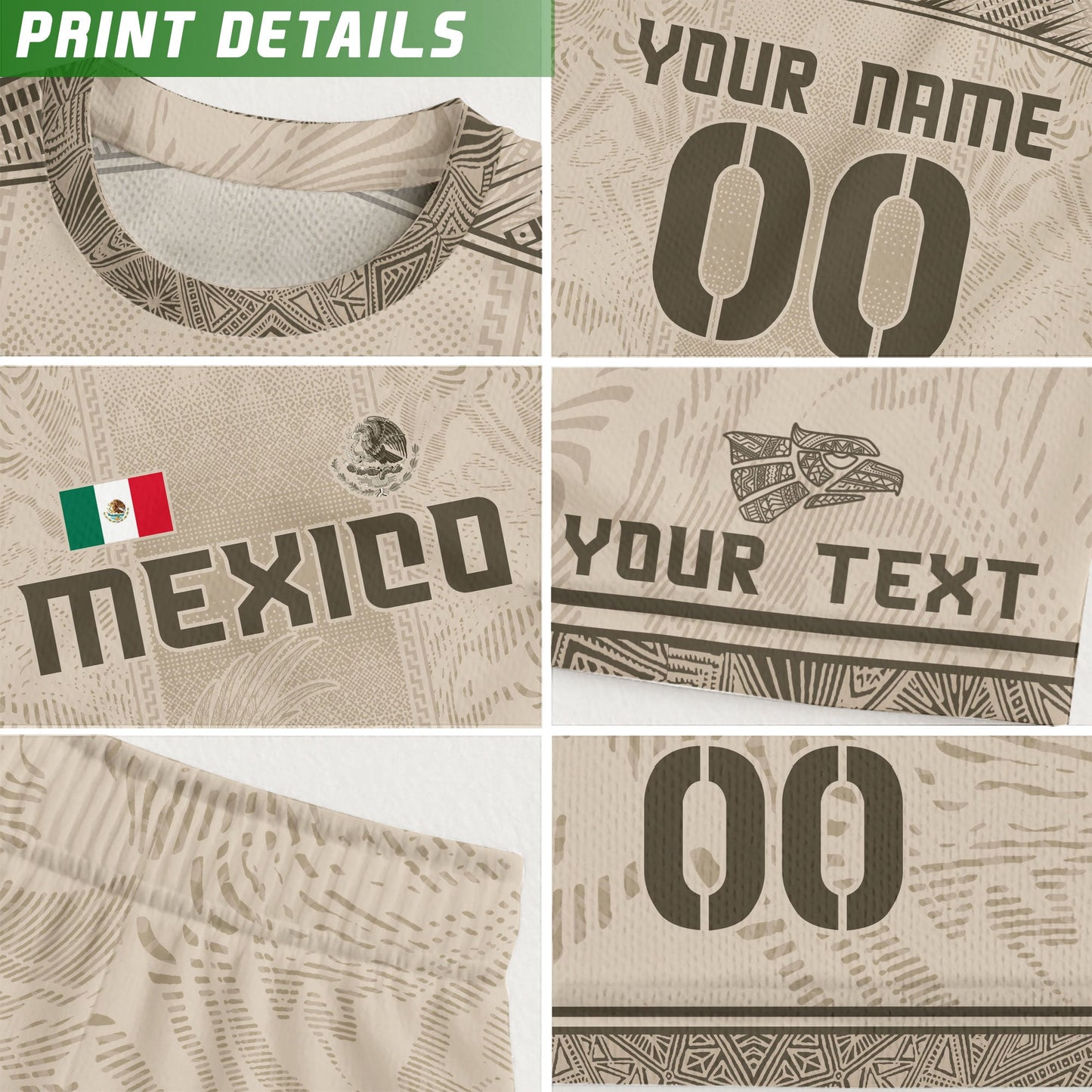 Custom Mexico Beige Eagle Aztec Calendar Soccer Jersey