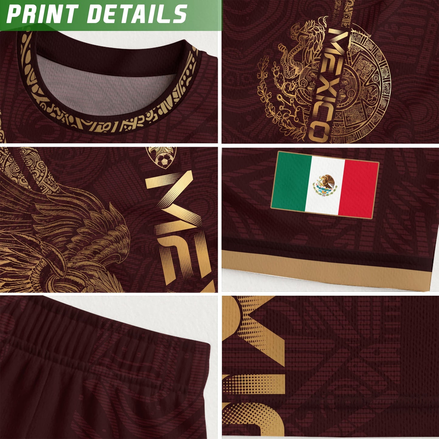 Mexico Aztec Gold Eagle Soccer Jersey 3-Pack Bundle – Black Gold Warrior + Green Gold Heritage + Burgundy Eagle Heritage