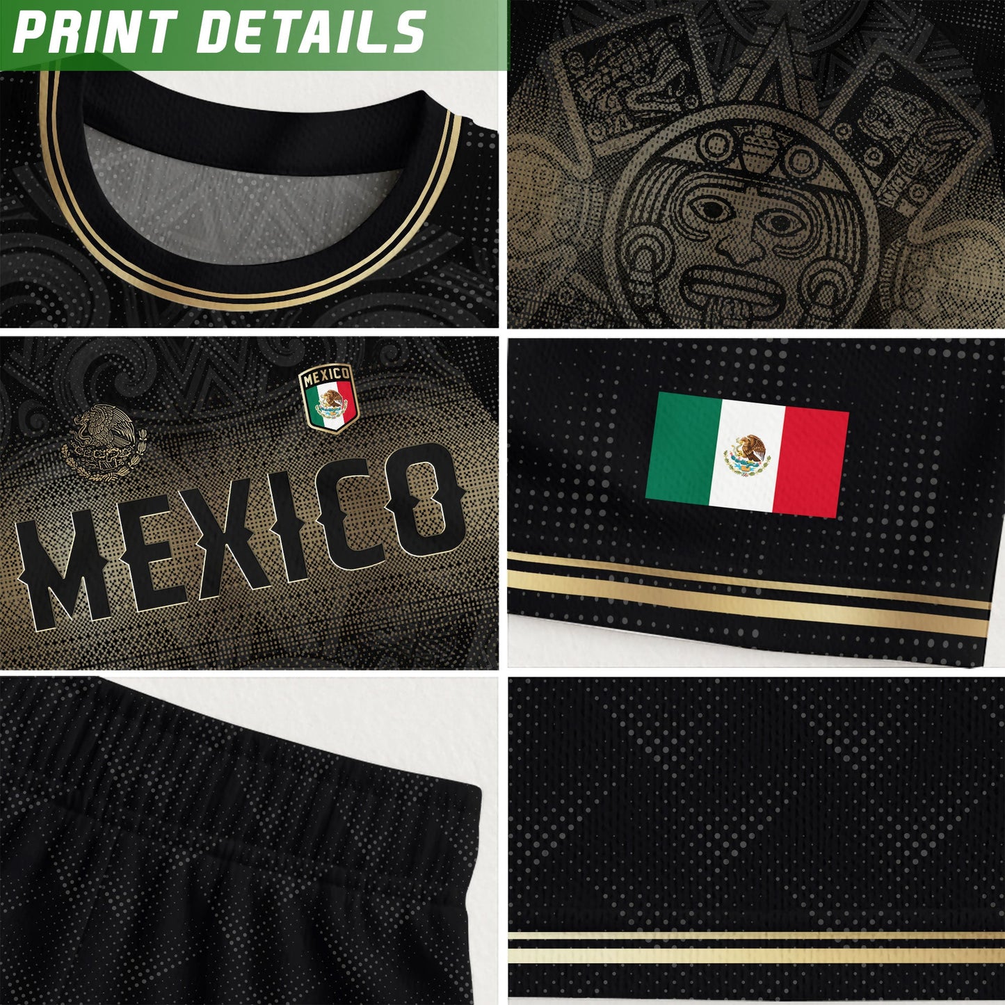 Mexico Black Gold Aztec Calendar Sun God Heritage National Soccer Jersey