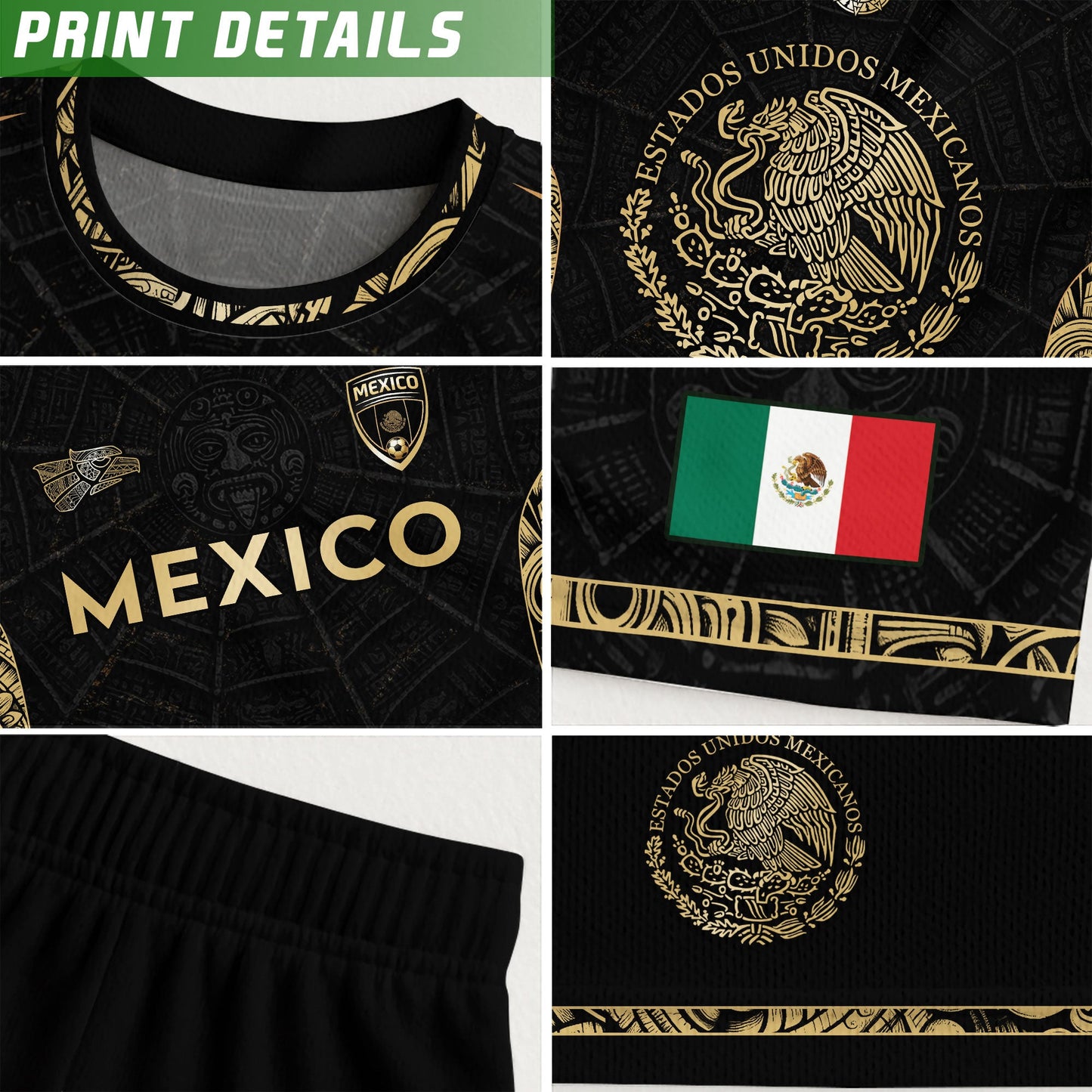 Mexico Black Gold Eagle Heritage Estados Unidos Mexicanos Football Soccer Jersey
