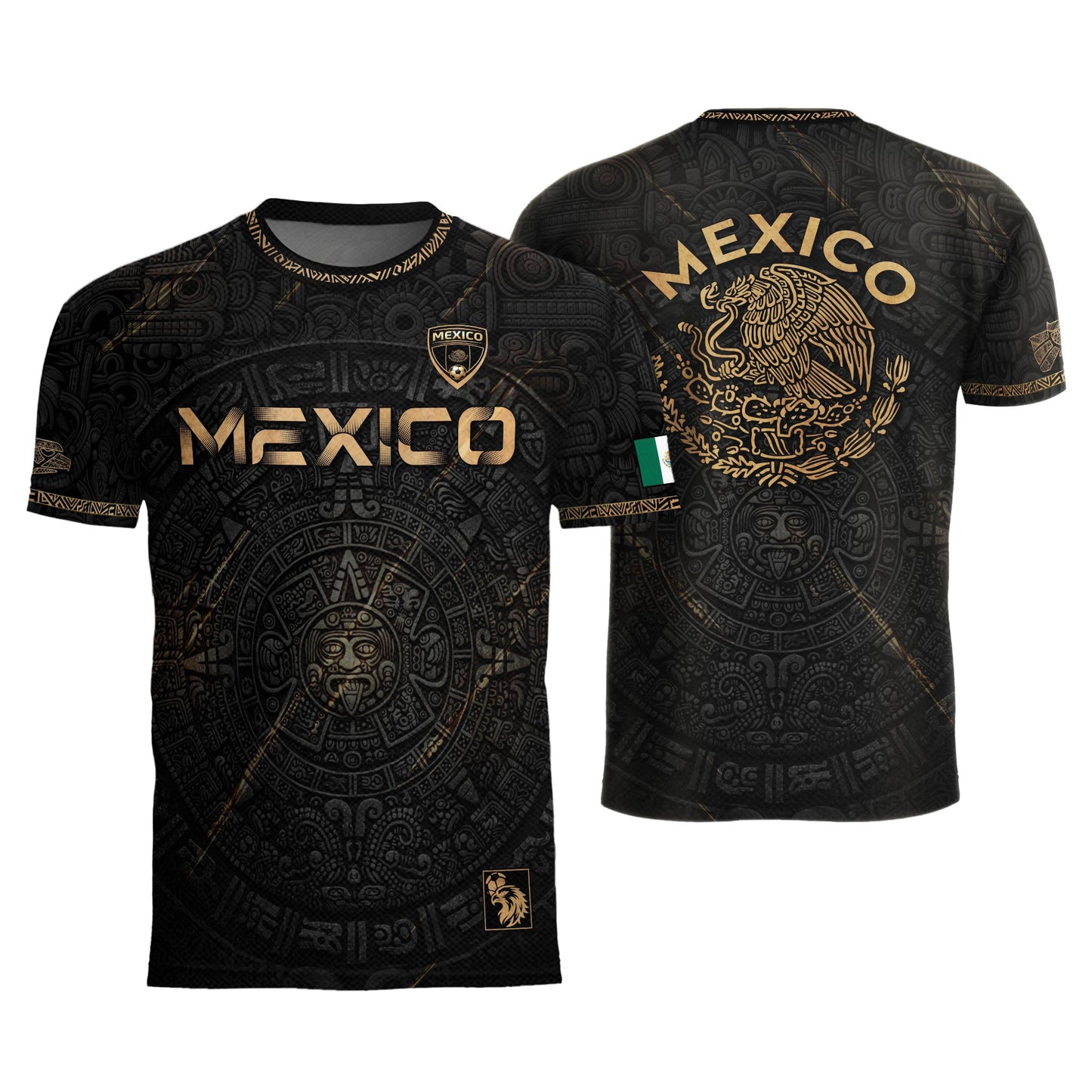 Mexico Black Gold Aztec Calendar Eagle Heritage National Football Soccer Jersey