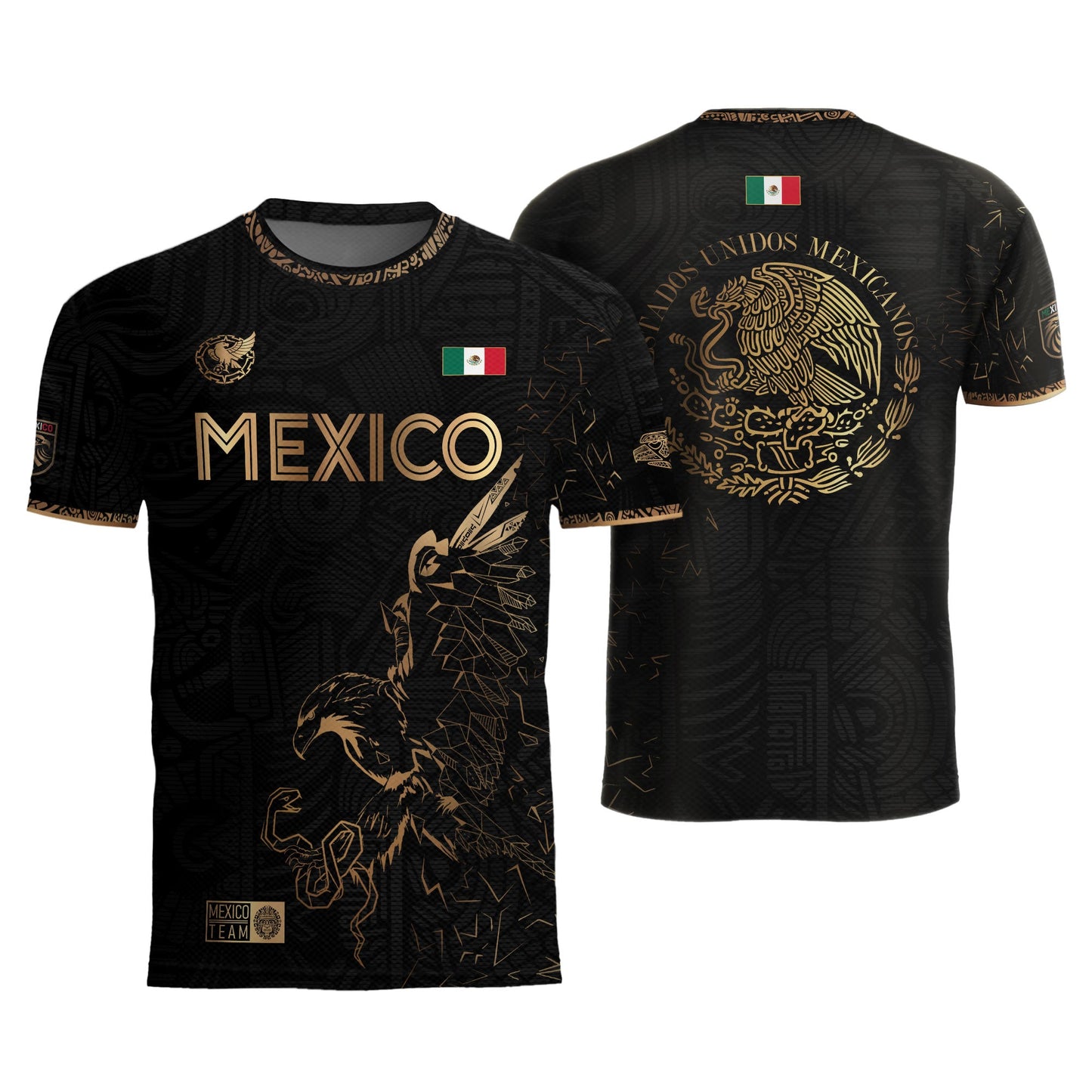 Mexico Black Gold Flag Heritage Estados Unidos Mexicanos National Soccer Jersey