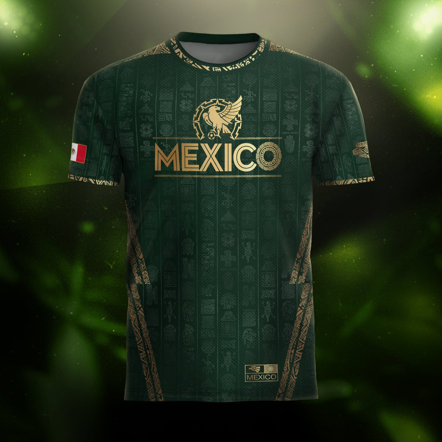 Mexico Green Aztec Pattern Eagle Emblem Heritage Soccer Jersey