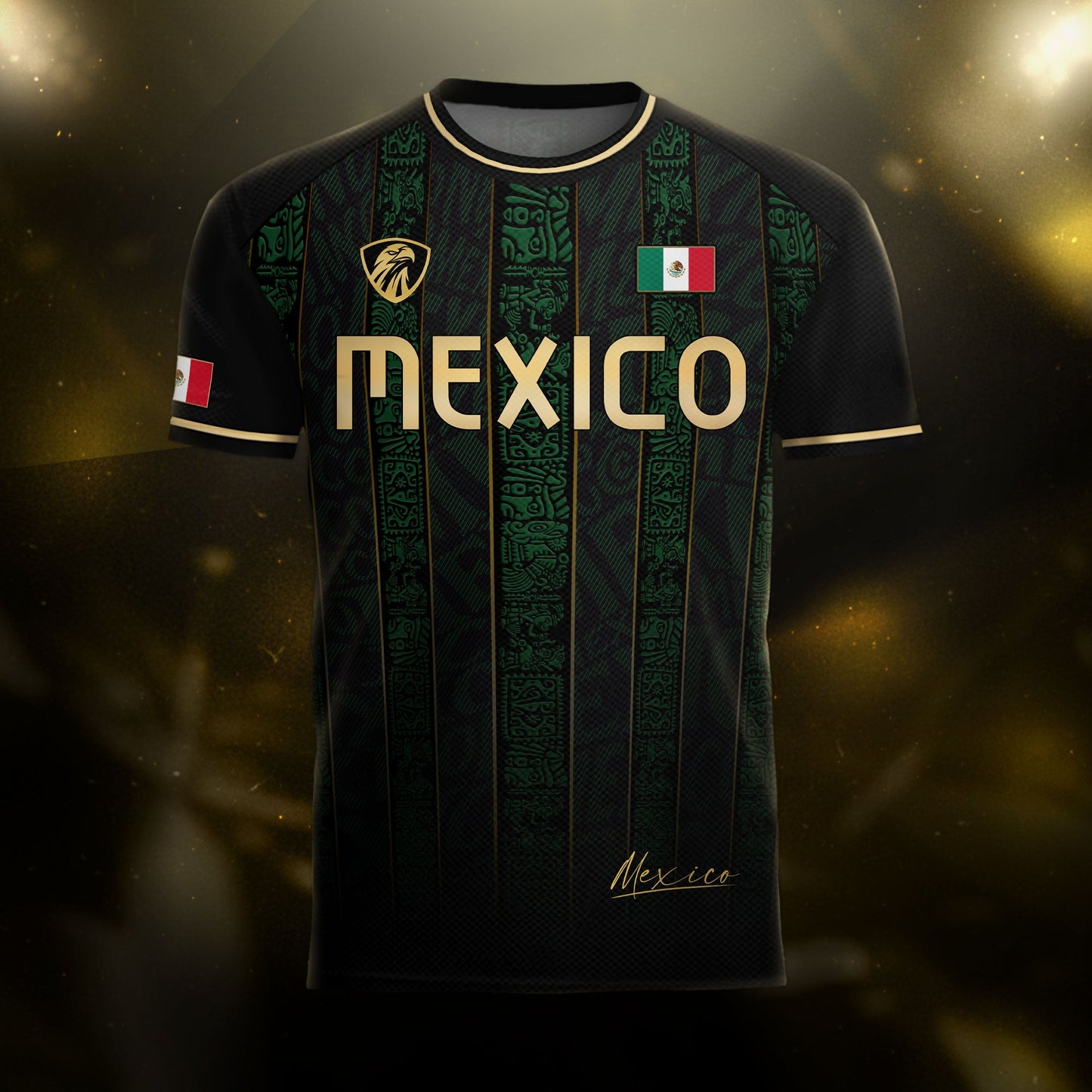 Mexico Green Black Aztec Ancient Heritage National Seal Mens Football Soccer Jersey