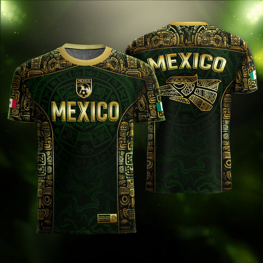 Mexico Aztec Green Gold Premium Eagle Emblem Football Soccer Jersey