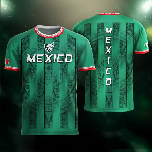 Mexico Green Aztec Pattern National Pride Mens Culture Football Soccer Jersey