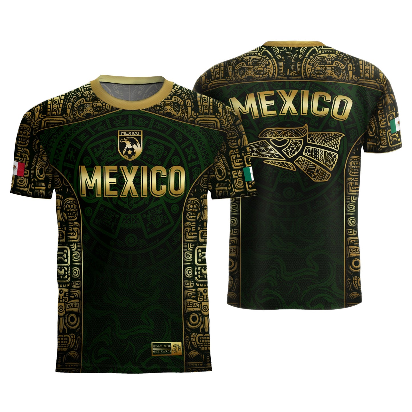 Mexico Aztec Green Gold Premium Eagle Emblem Football Soccer Jersey