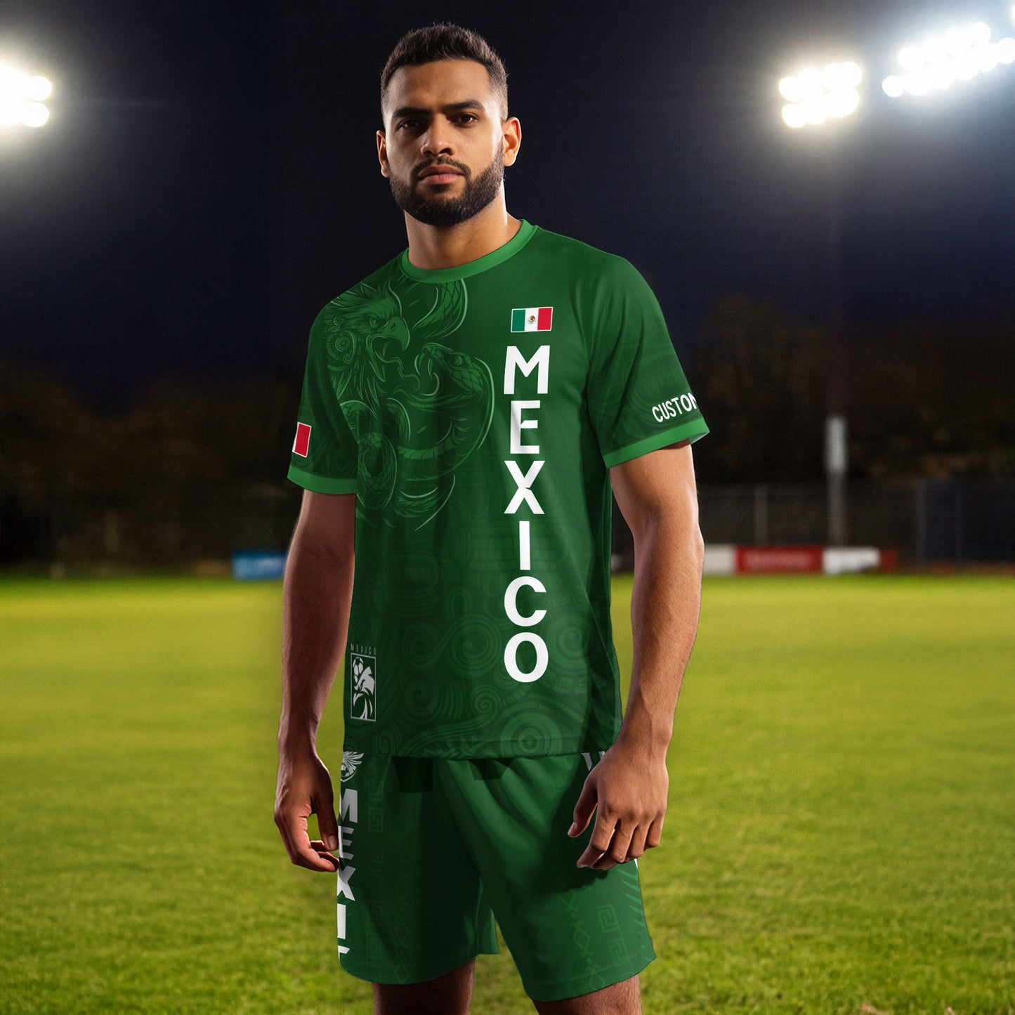 Custom Soccer Jersey Mexico Green Aztec Eagle Serpent Design