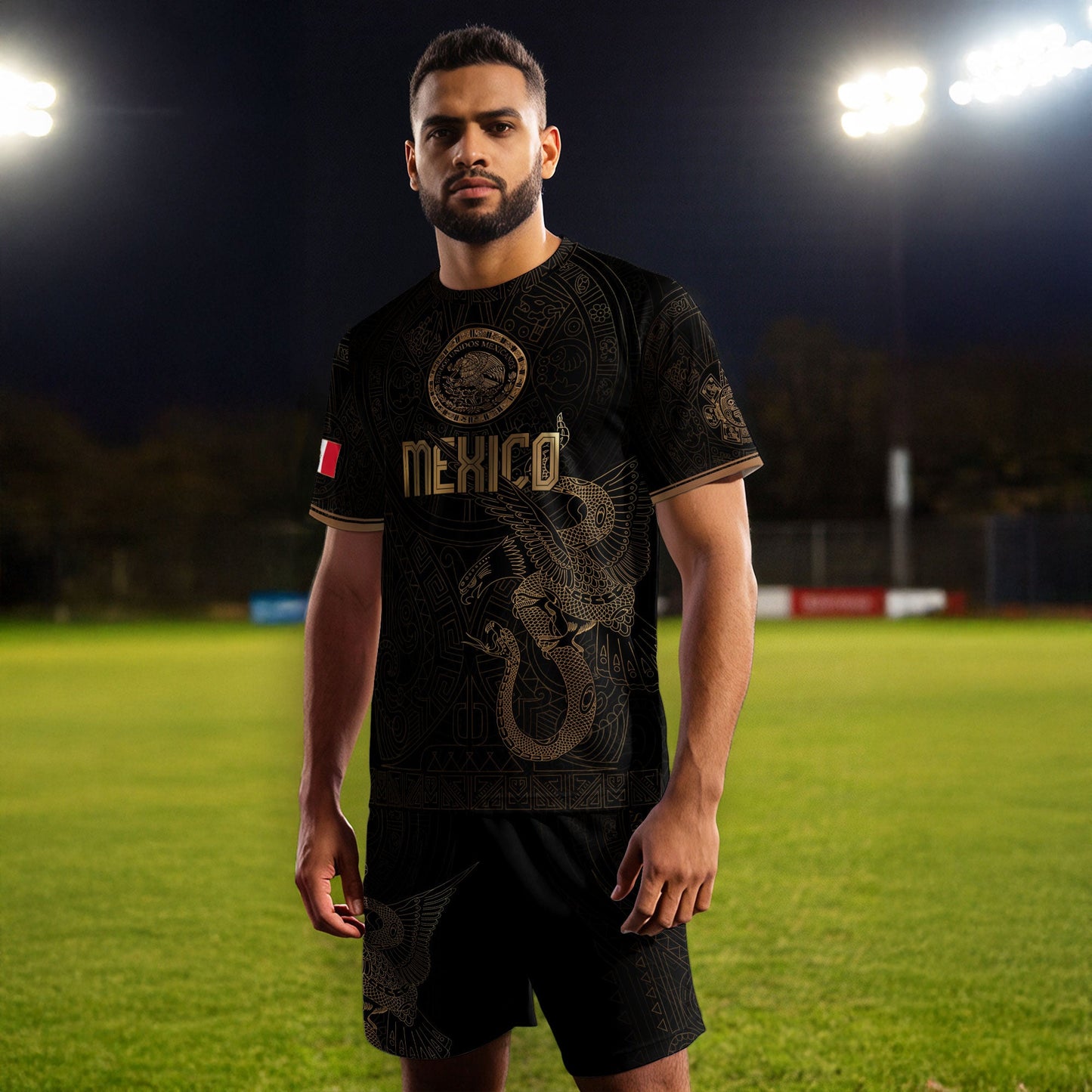 Mexico Black Gold Eagle Snake Heritage Estados Unidos Mexicanos National Soccer Jersey