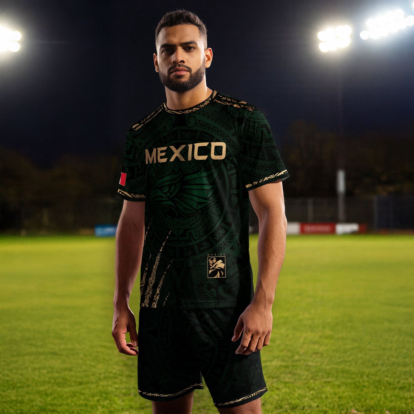 Mexico Green Gold Eagle National Seal Heritage Mens Football Soccer Jersey