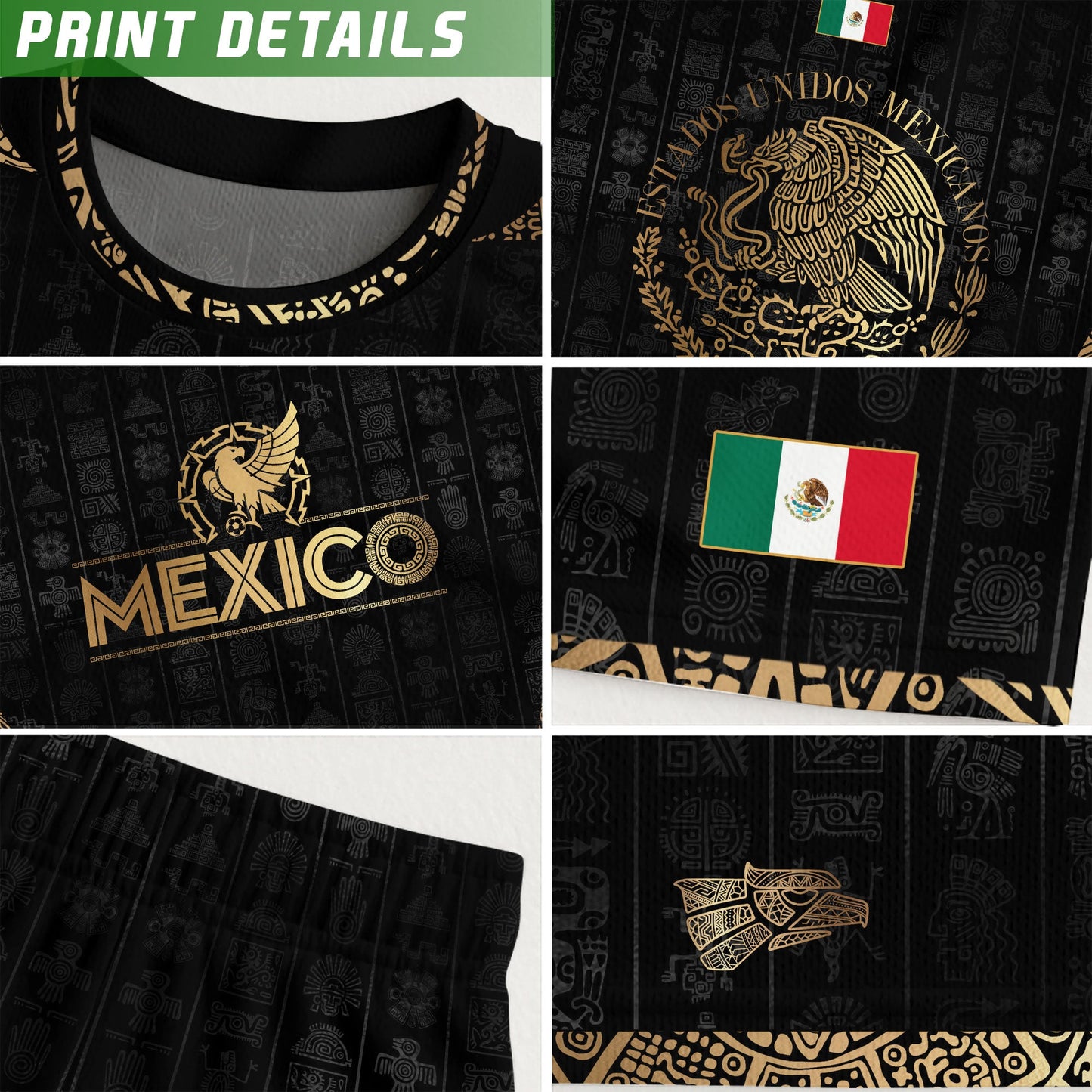 Mexico Tribal Black Gold Aztec Stone Engraving Kids Soccer Jersey
