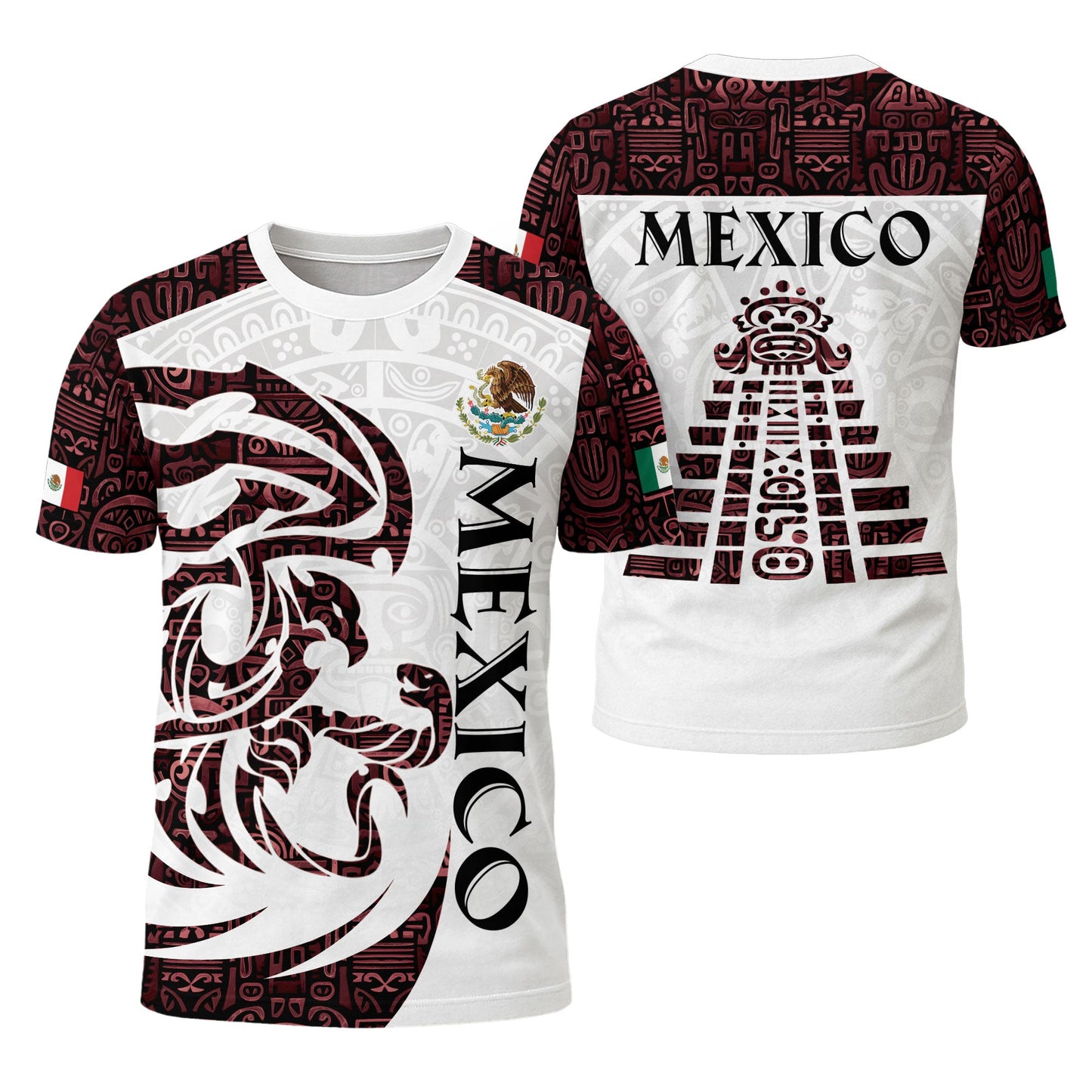 Mexico Heritage Shirt 3-Pack Bundle – Aztec Sun Stone Black Pattern + Aztec Pyramid Warrior Spirit + Guadalupe Floral Flag National Pride