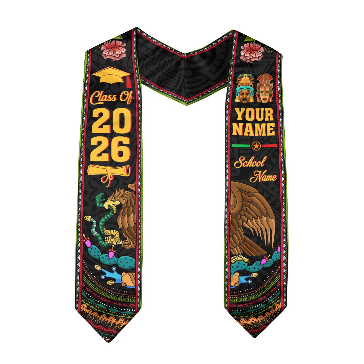 Mexican Mexico Aztec Graduation Stole 2026, Custom Sash for Graduate Ceremony