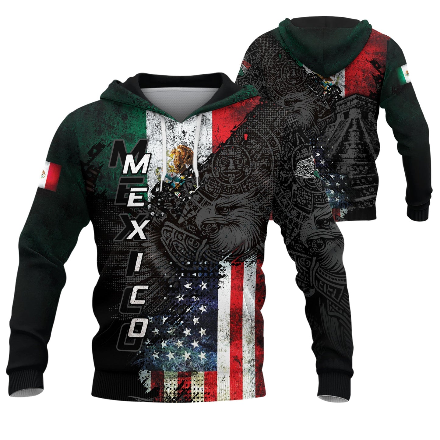 Mexico USA Flag Eagle Aztec Heritage Pride Unity Legacy Hoodie