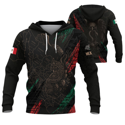 Mexico Map Aztec Sunstone Heritage Flag Legacy Cultural Warrior Pride Hoodie