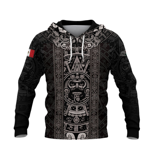 Mexico Aztec Sunstone Calendar Ancient Symbol Heritage Warrior Pride Hoodie