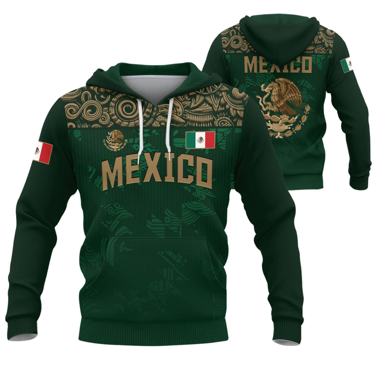 Mexican Dark Green Gold Eagle Snake Flag Heritage Mens Sudadera De Mexico Hoodie
