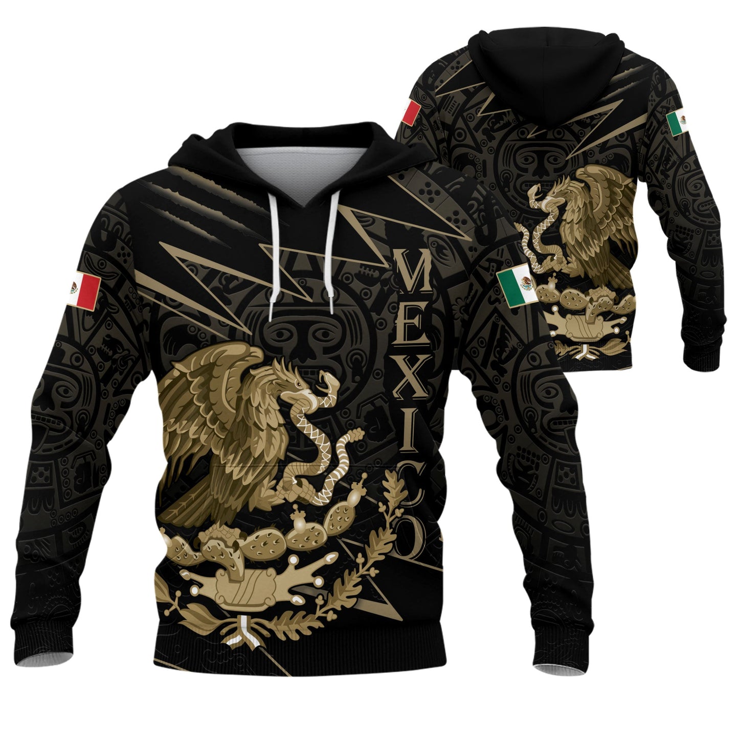 Mexican Black Gold Eagle Snake Flag Aztec Heritage Mens Sudadera De Mexico Hoodie
