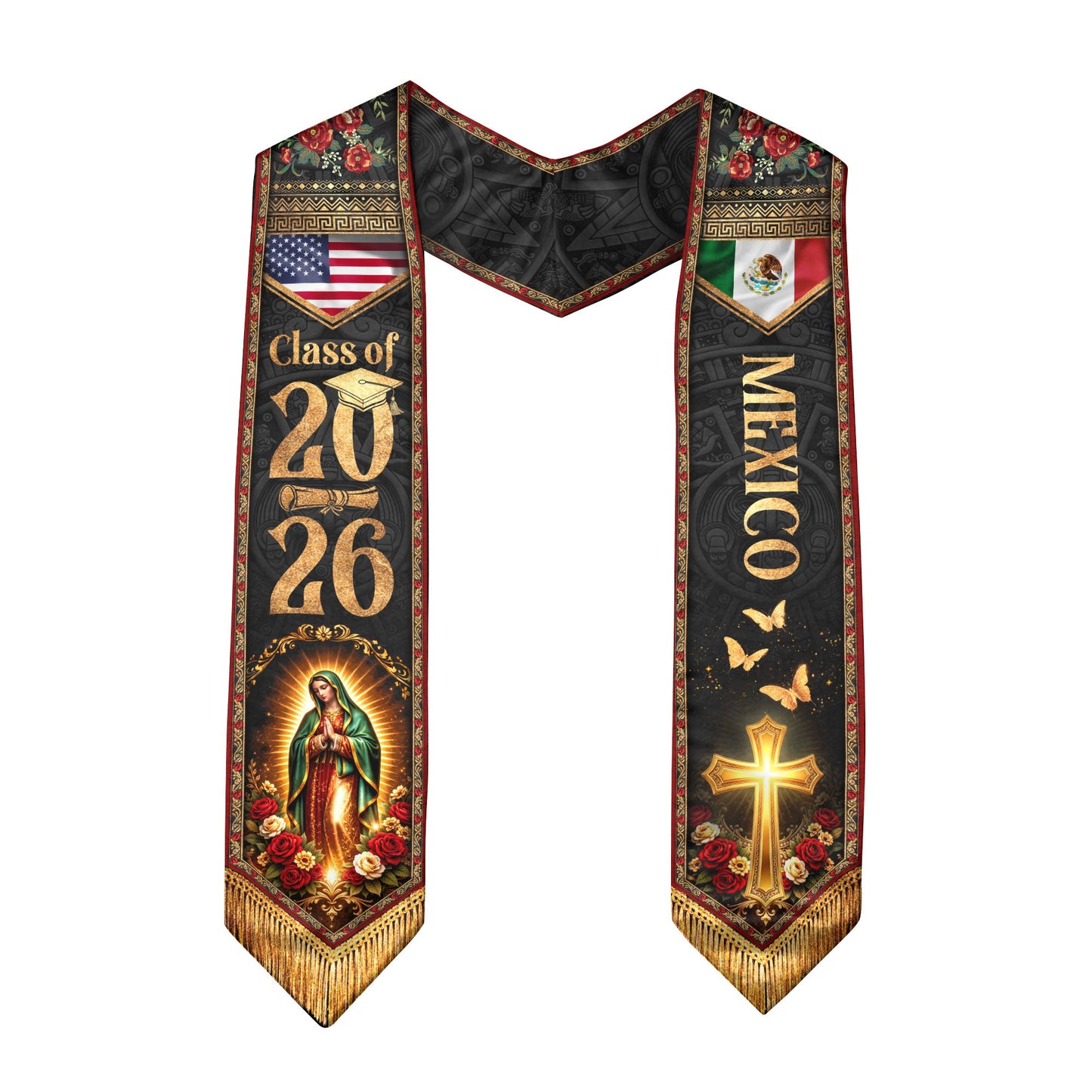 Virgen de Guadalupe Mexican American Graduation Stole Class of 2026 Sash