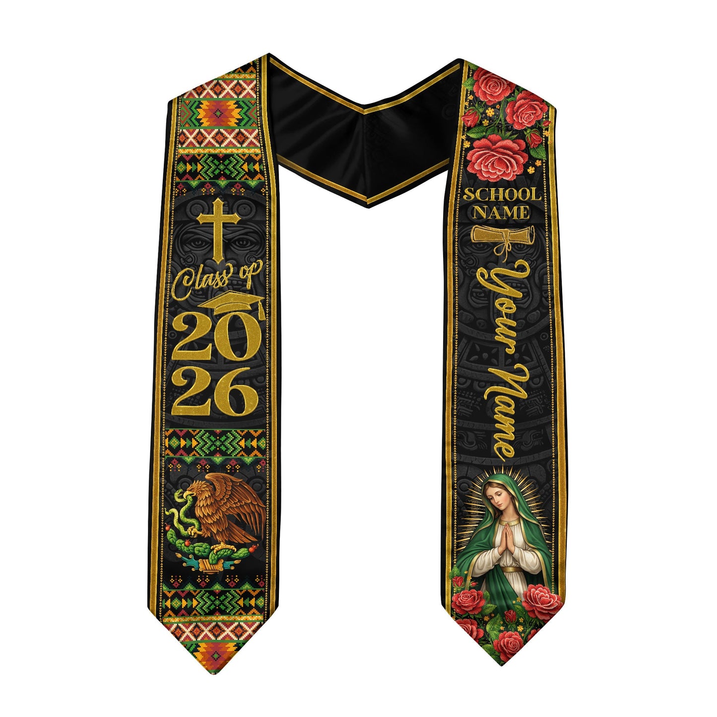 Custom Name Mexican Graduation Stole 2026 - Our Lady of Guadalupe & Eagle Heritage Sash