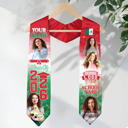 Mexico Aztec Stole 2026 for Graduate, Custom Photo Mexican Graduation Sash