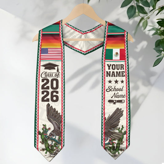 Custom Mexican Graduation Stole Mexico USA Flag Eagle Serape Class 2026