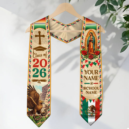 Custom Mexican Stole with Our Lady of Guadalupe & Eagle - Class of 2026 Heritage Sash